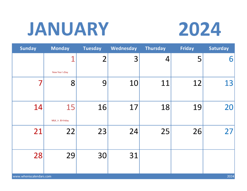 Free 2024 January Printable Calendar Monthly Calendar