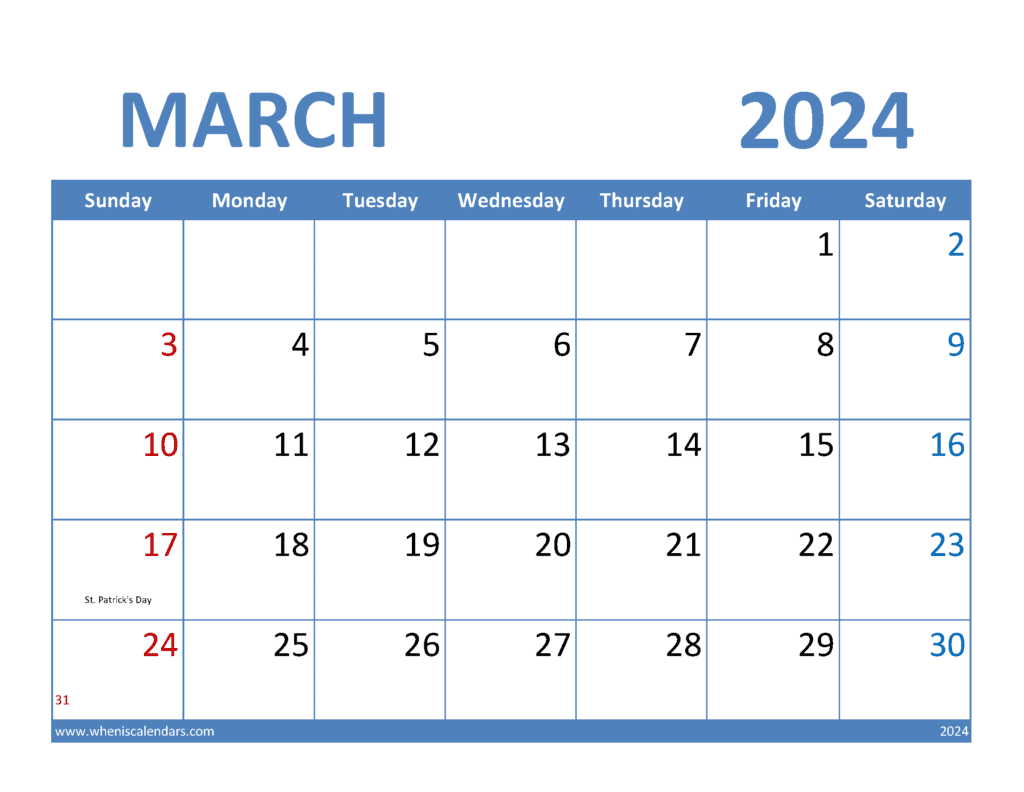 March 2024 Calendar To Print Monthly Calendar