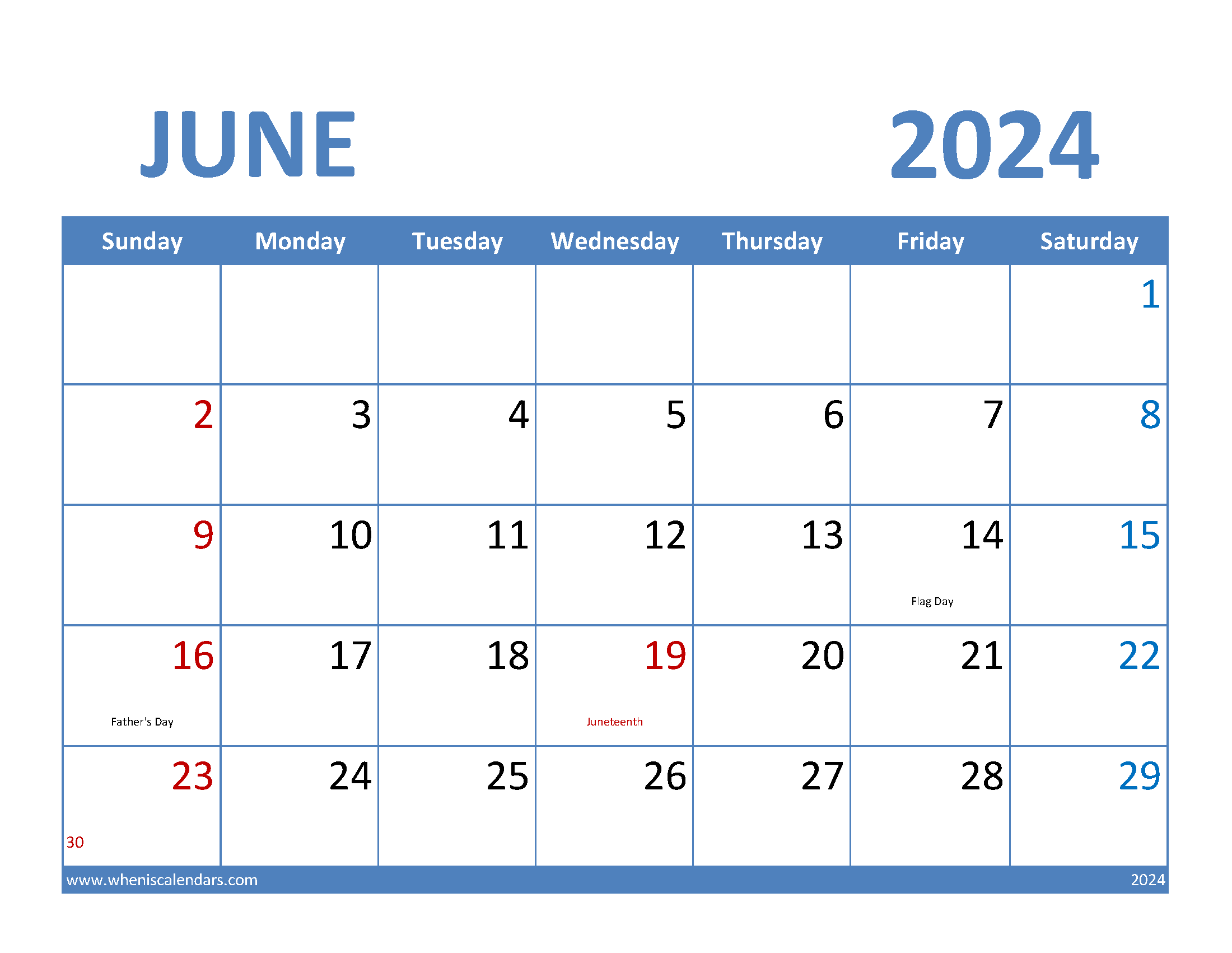 Free 2024 June Printable Calendar Monthly Calendar