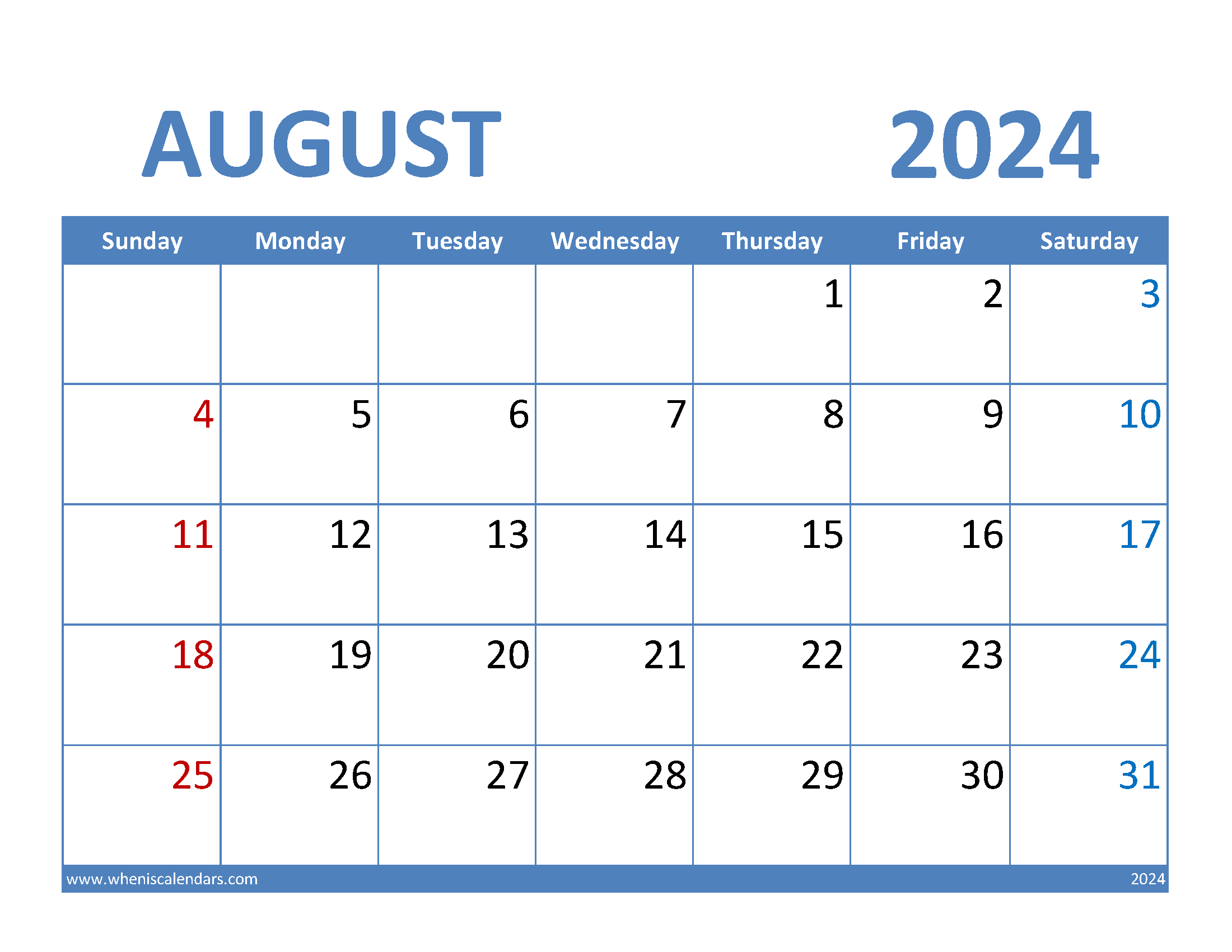 Free 2024 August Printable Calendar Monthly Calendar