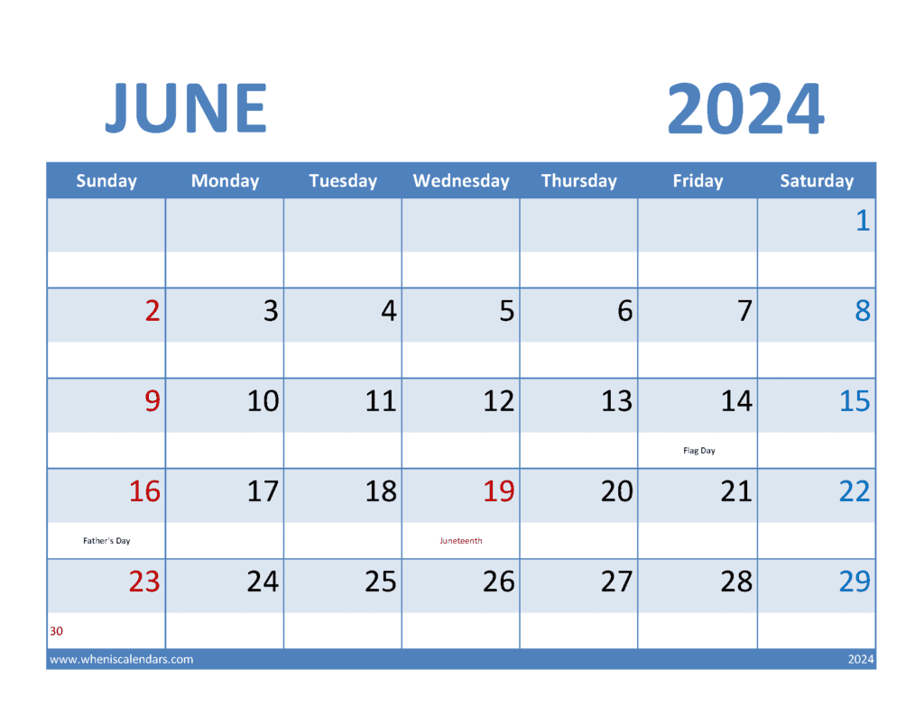 Download June 2024 Free print Calendar Letter Horizontal J64347