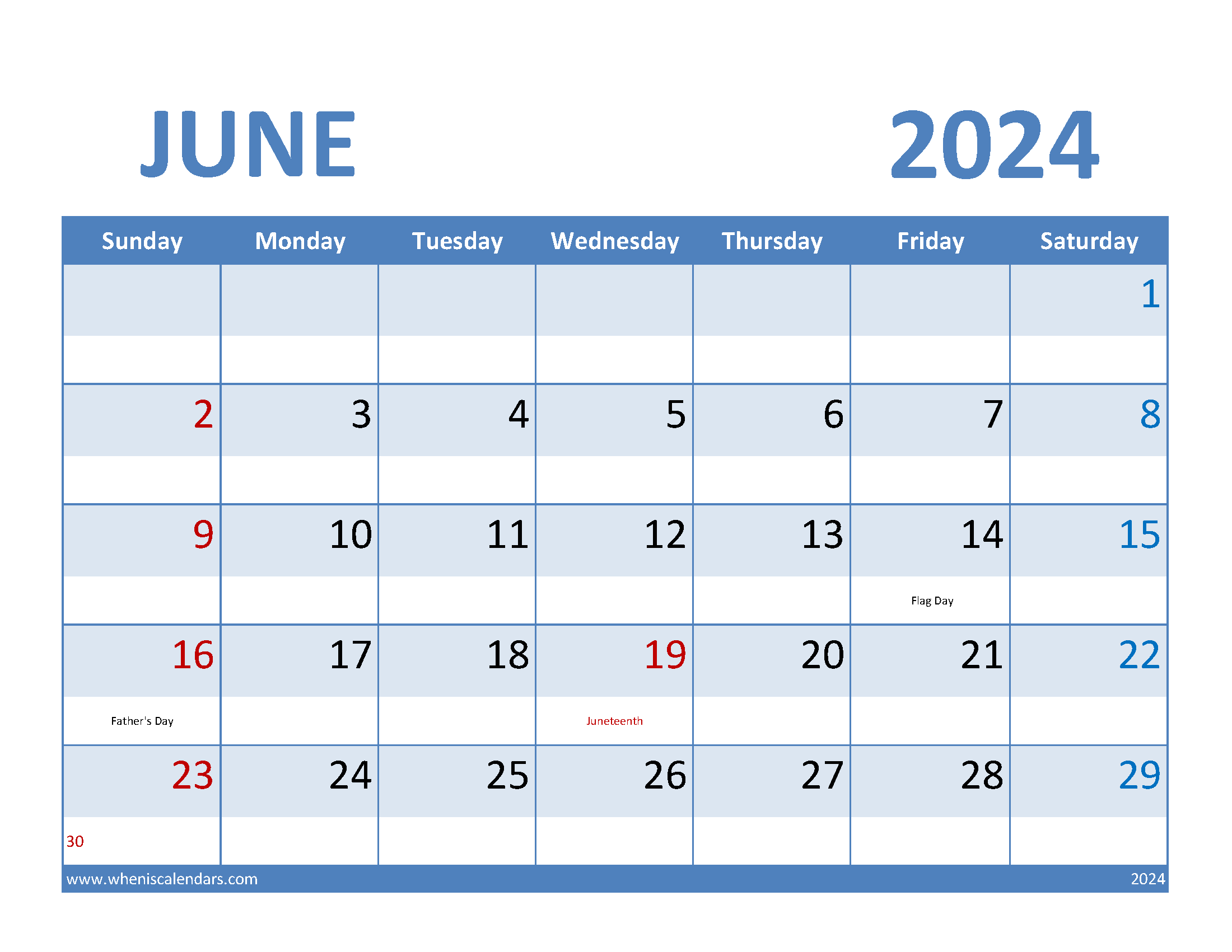 June 2024 Free print Calendar Monthly Calendar