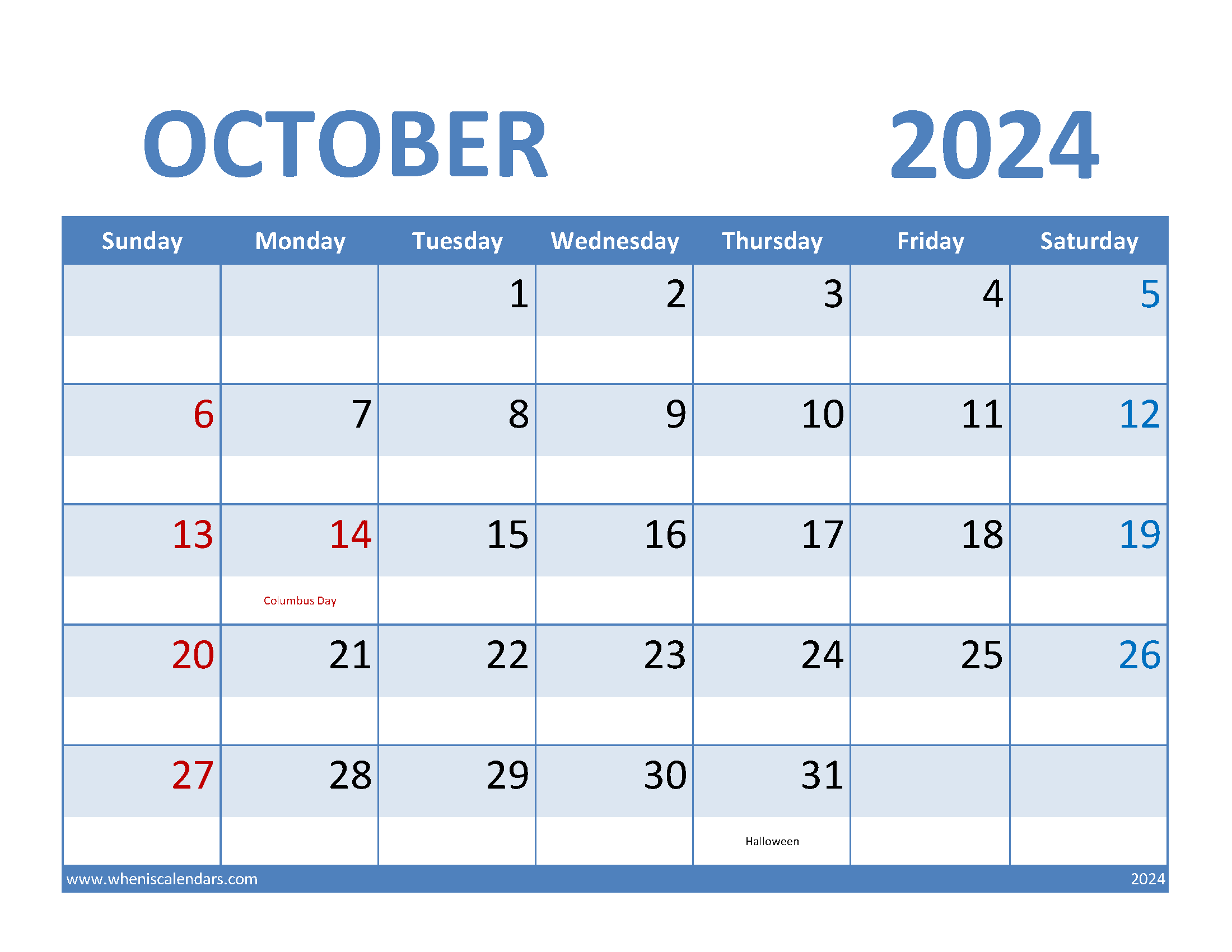 October 2024 Free print Calendar Monthly Calendar