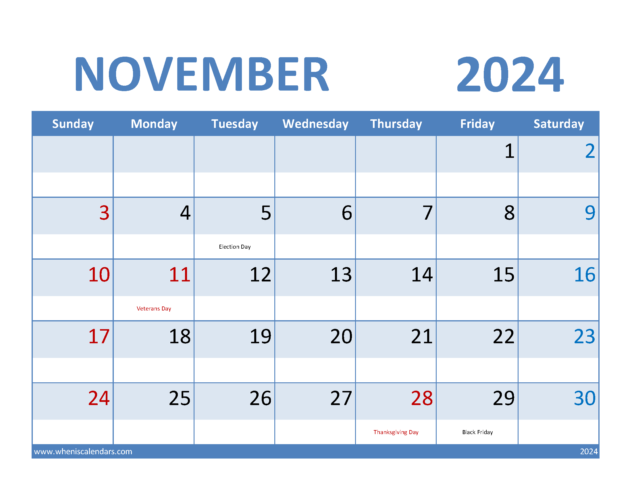 November 2024 Free print Calendar Monthly Calendar