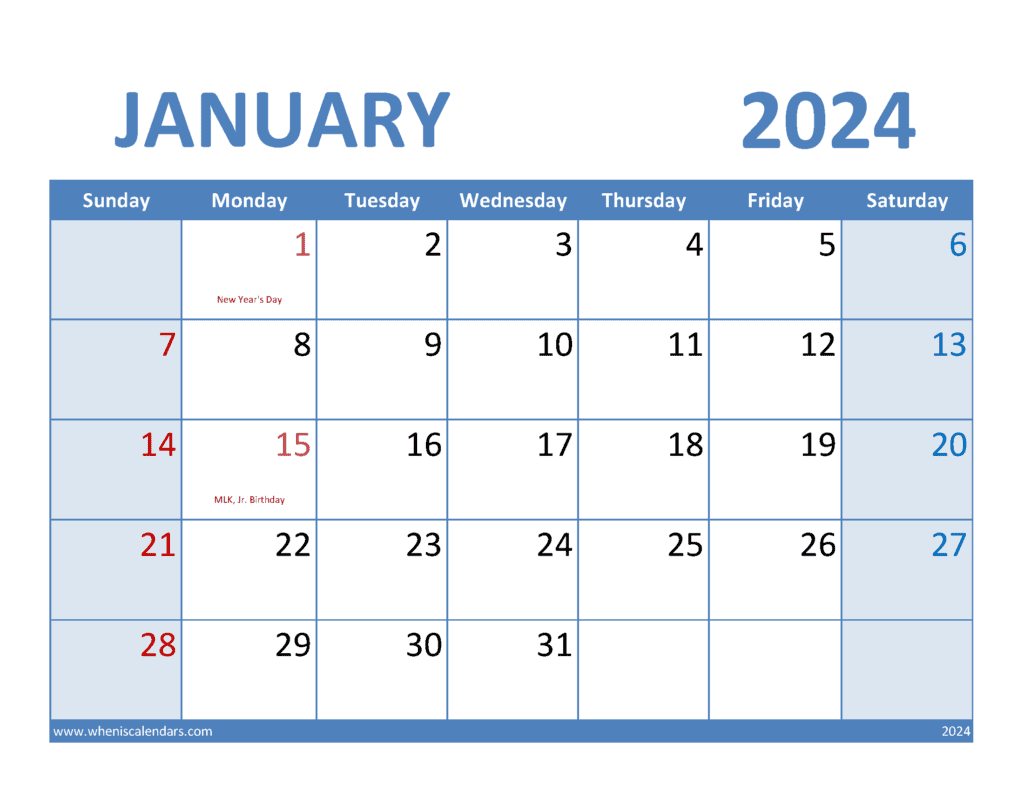 Free Jan 2024 Calendar Printable Monthly Calendar