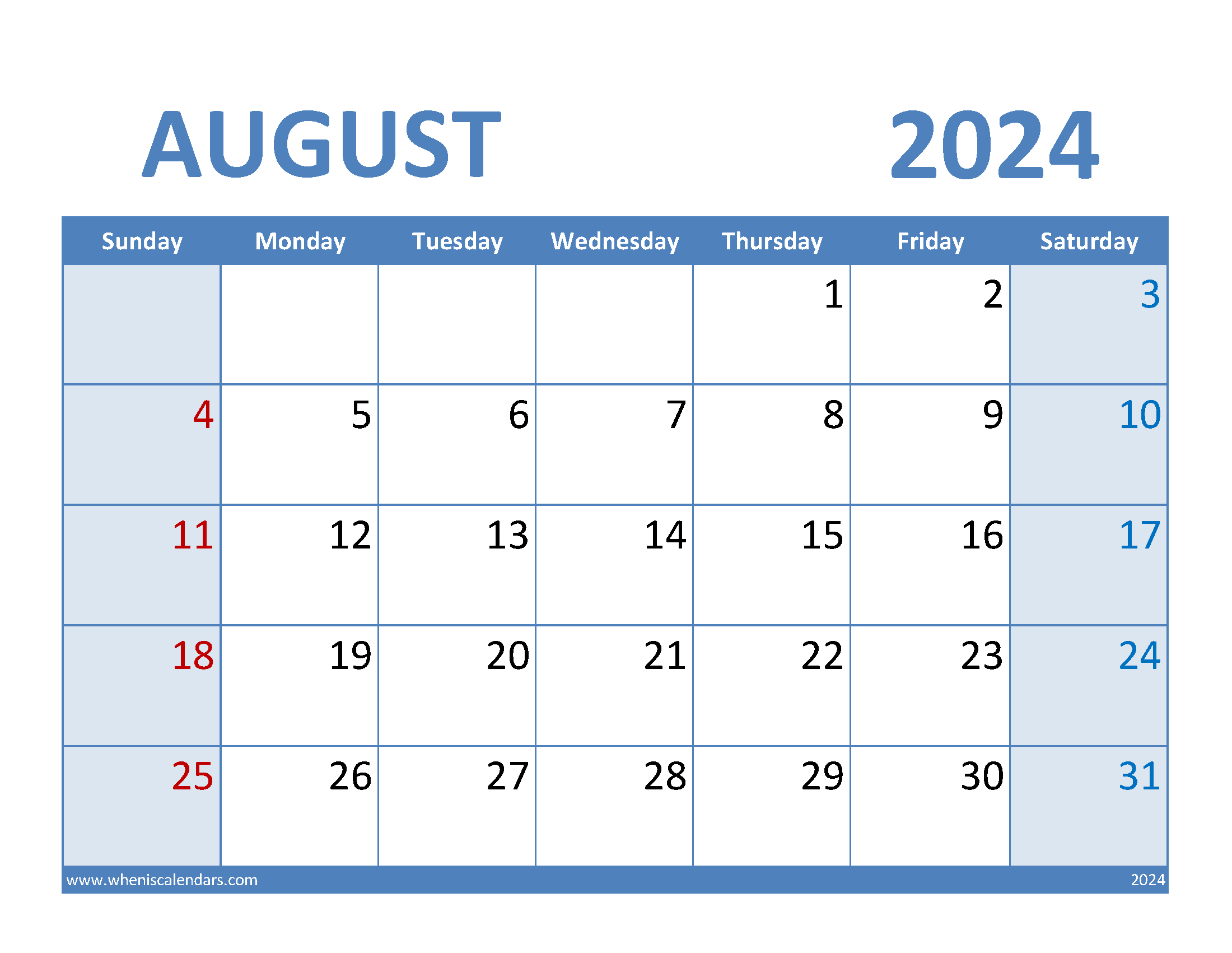 Free Aug 2024 Calendar Printable Monthly Calendar