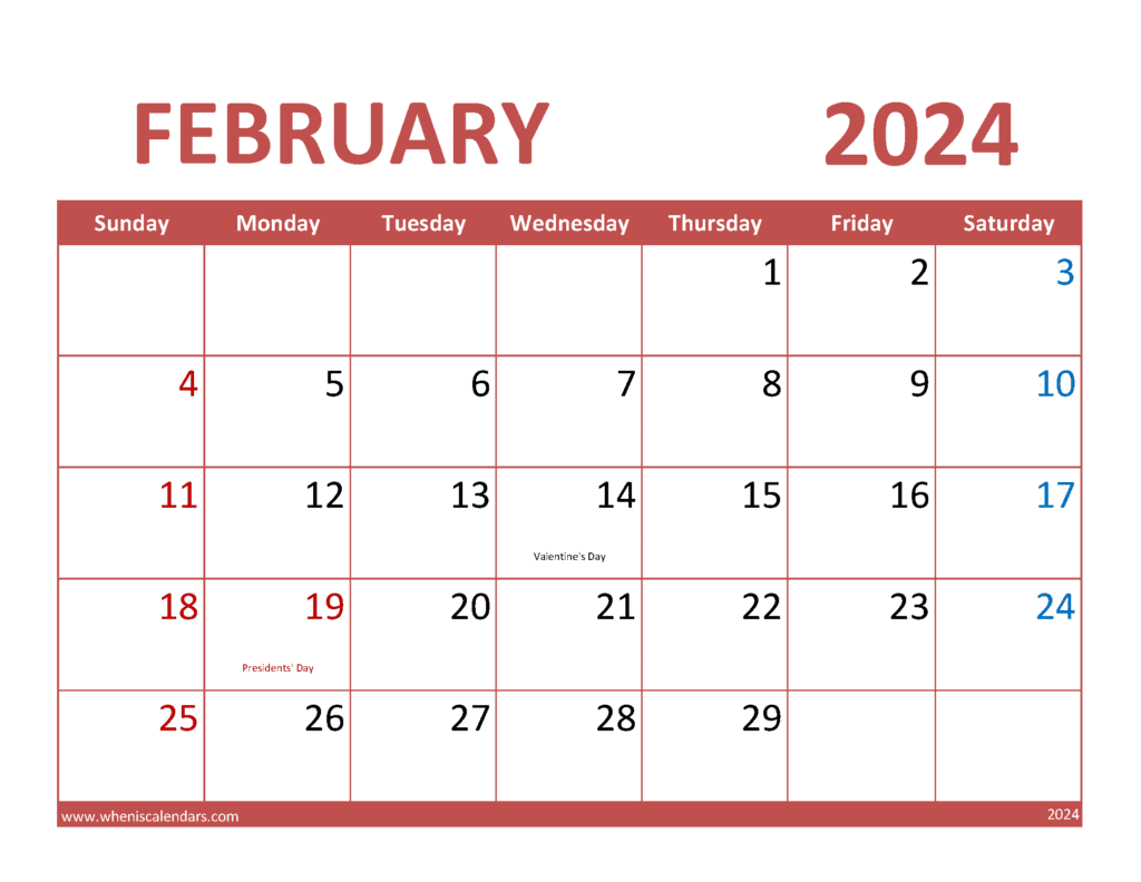 Free Printable Feb 2024 Calendar Monthly Calendar