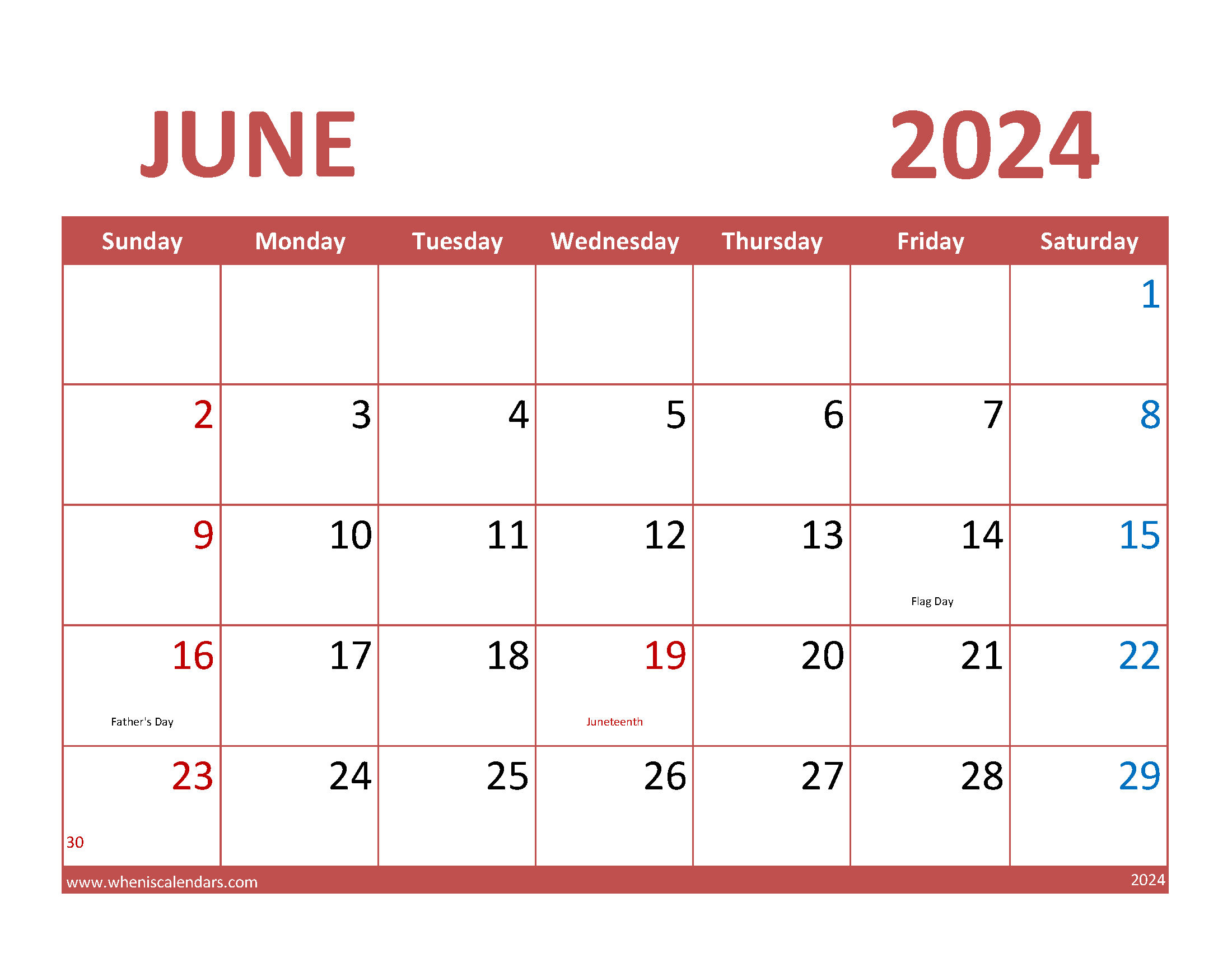 2024 June Blank Calendar Printable Monthly Calendar