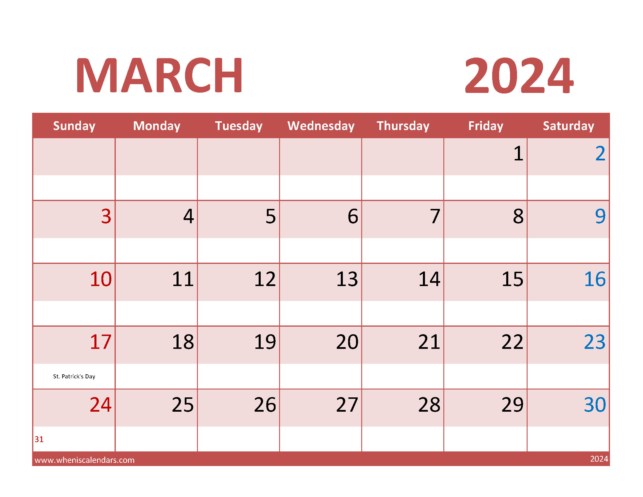 Calendar Mar 2024 Free Printable Monthly Calendar