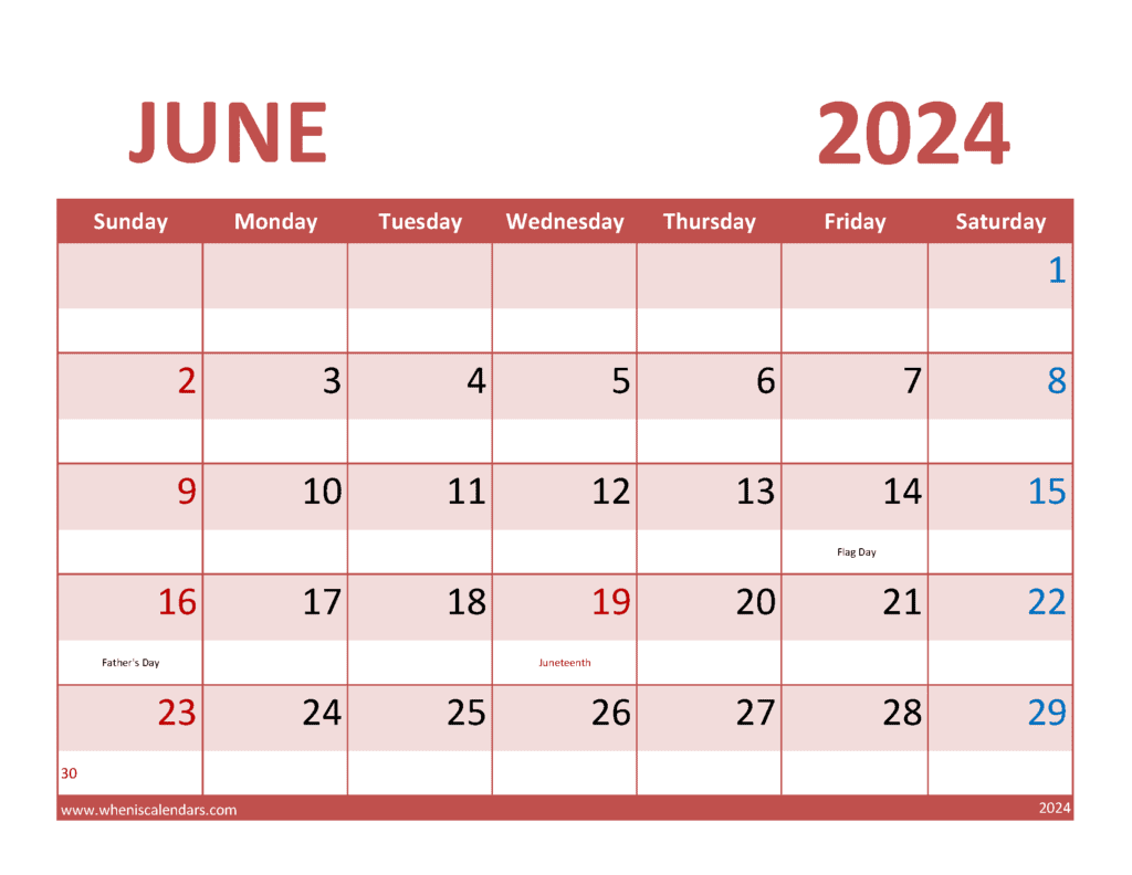 Free Printable Calendar for June 2024 J64072