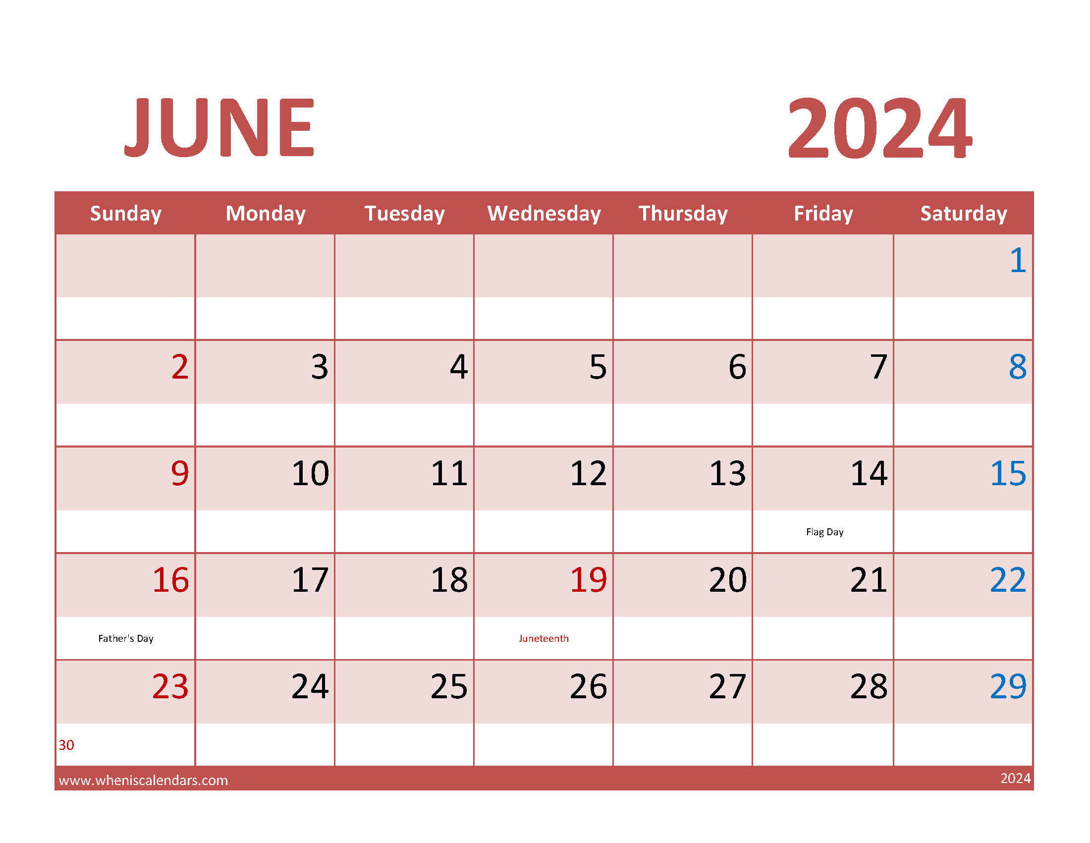 Calendar Jun 2024 Free Printable Monthly Calendar