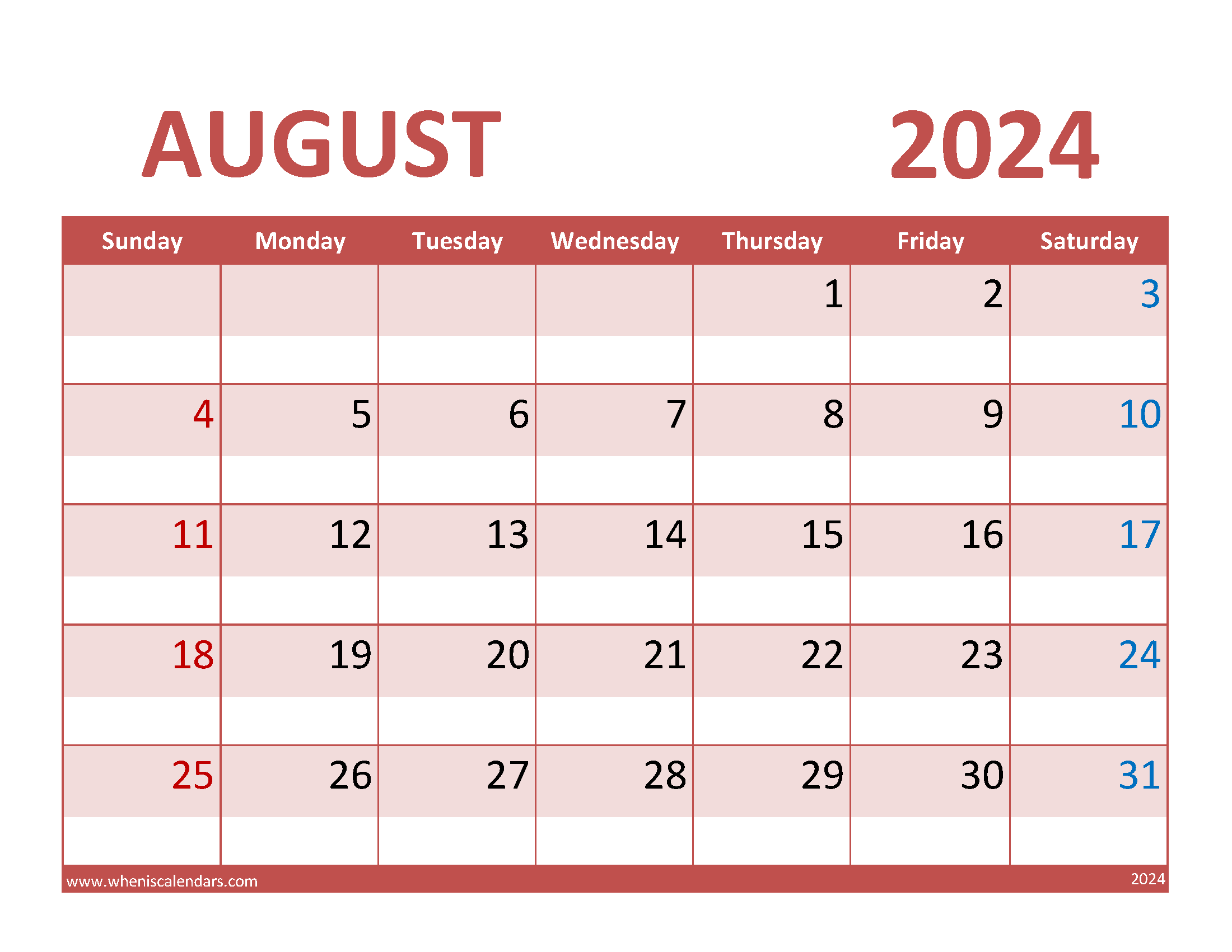 Calendar Aug 2024 Free Printable Monthly Calendar