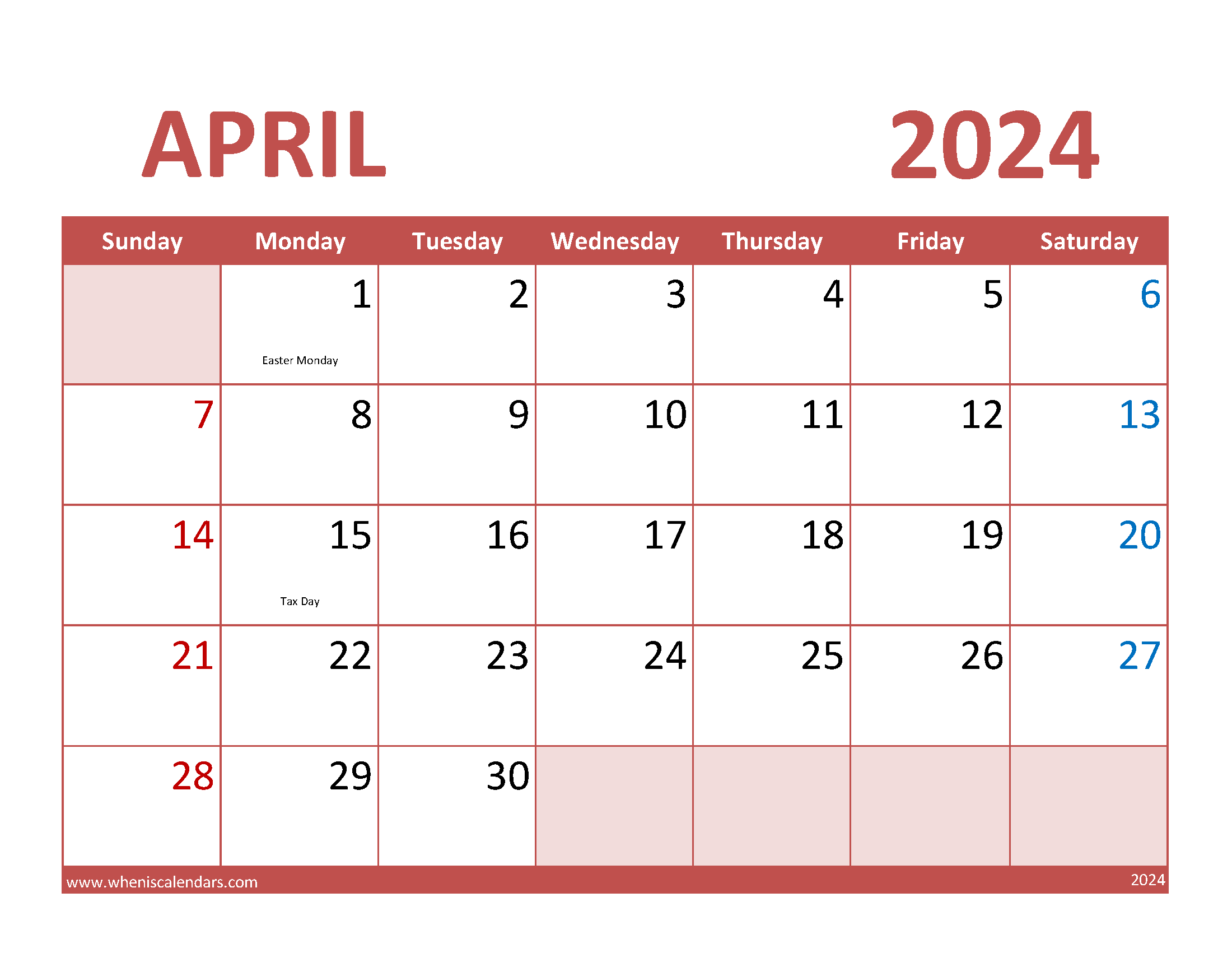 April 2024 Calendar Free Template Monthly Calendar