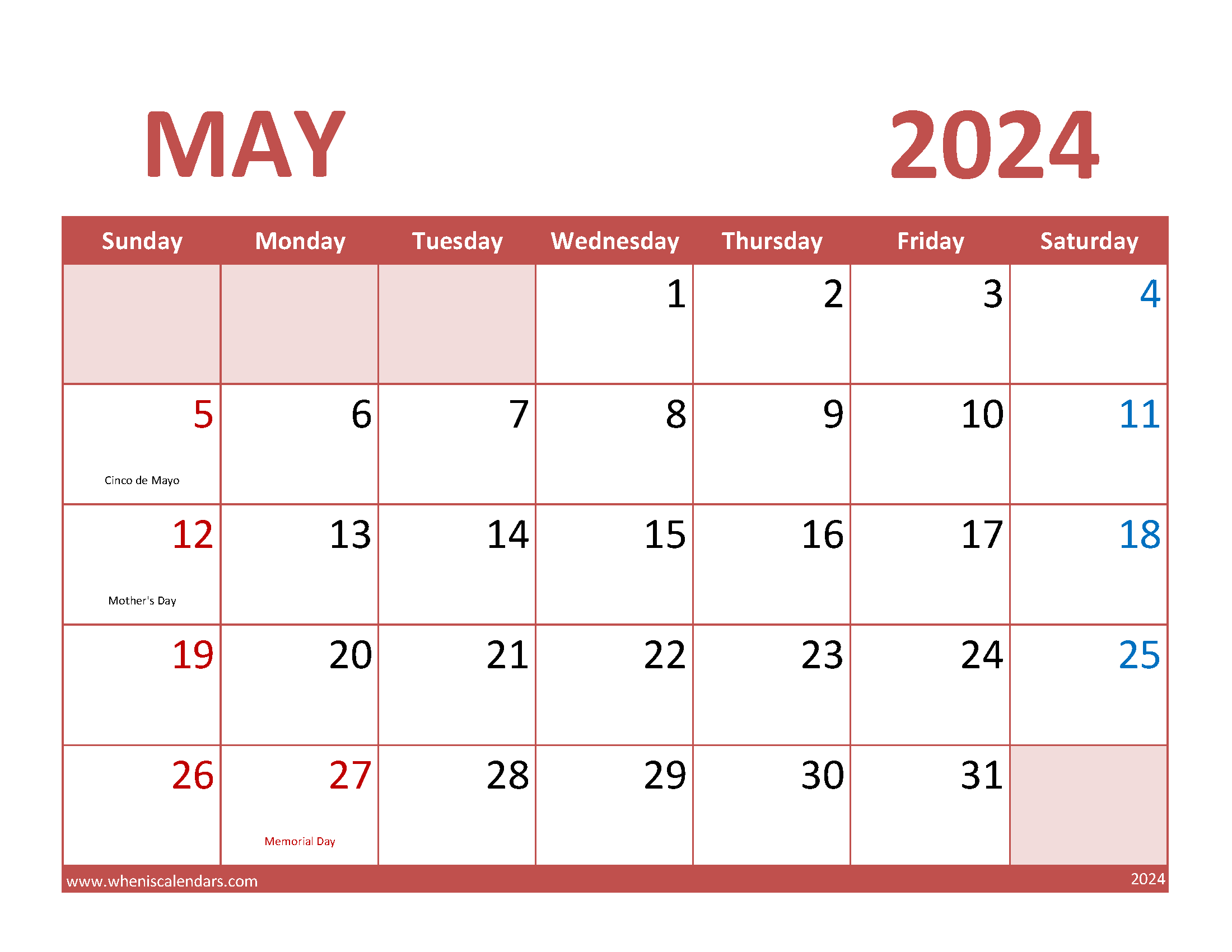 May 2024 Calendar Free Template Monthly Calendar