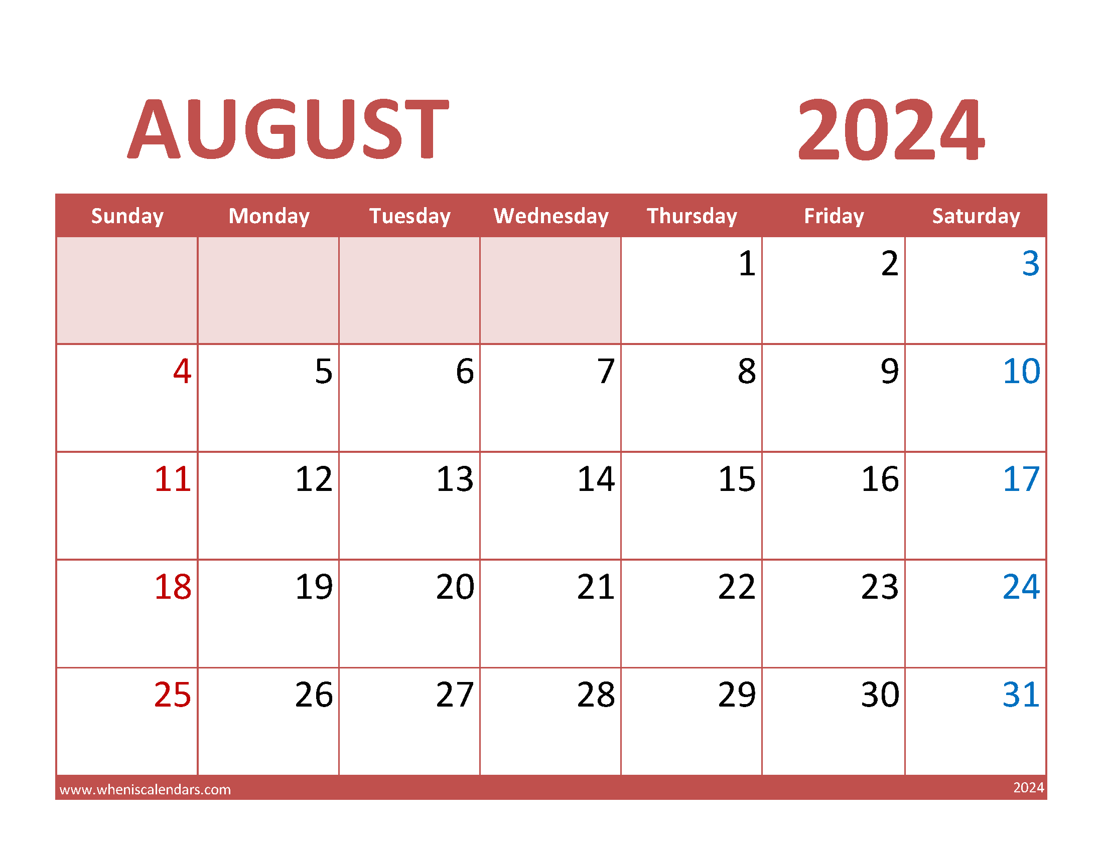 August 2024 Calendar Free Template Monthly Calendar
