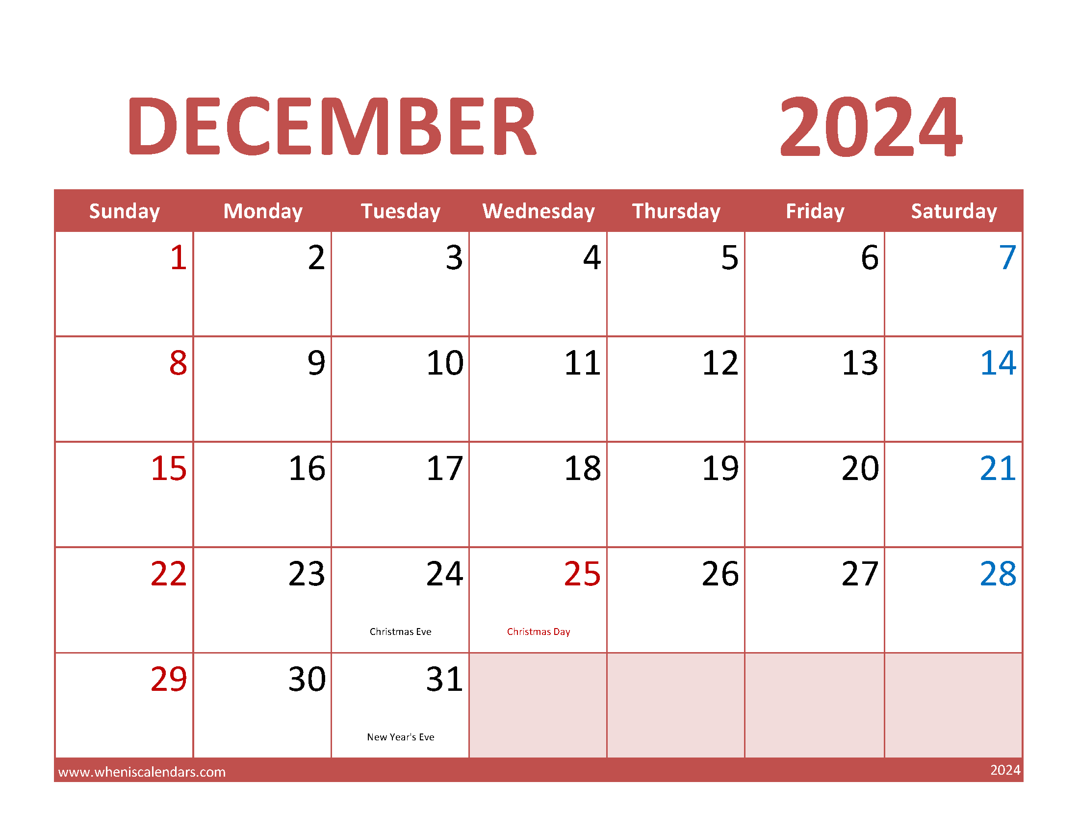 December 2024 Calendar Free Template Monthly Calendar