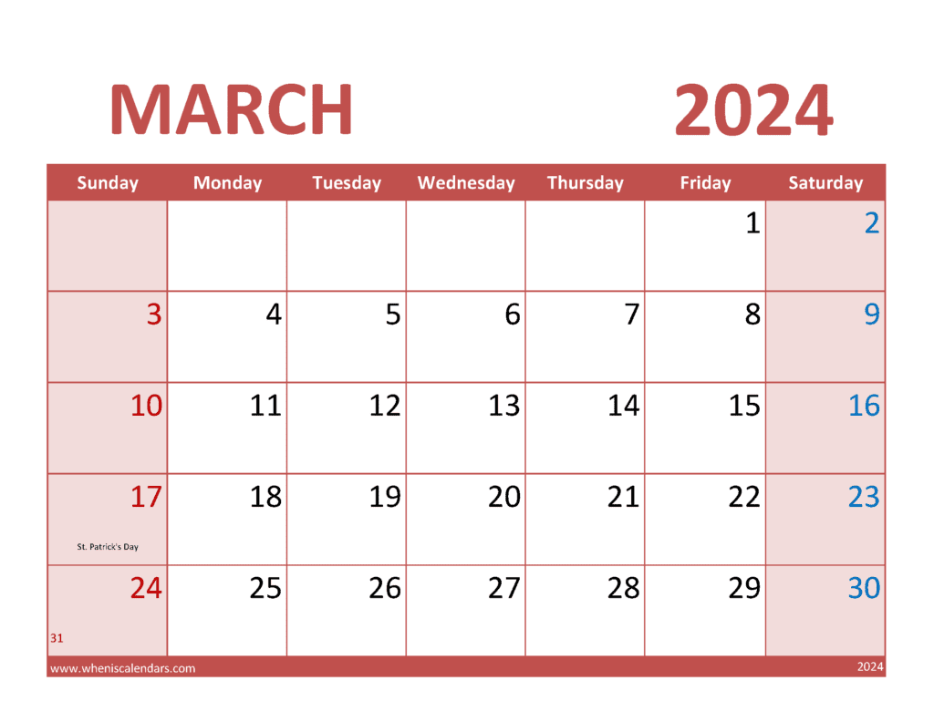 March Template Calendar 2024 Monthly Calendar