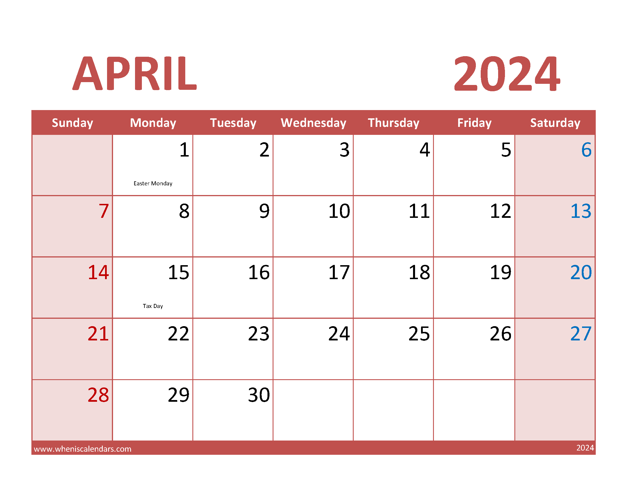 April Template Calendar 2024 Monthly Calendar