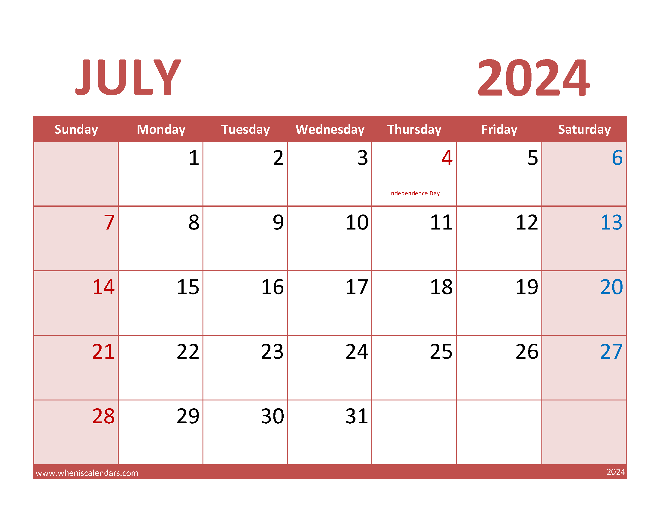 July Template Calendar 2024 Monthly Calendar
