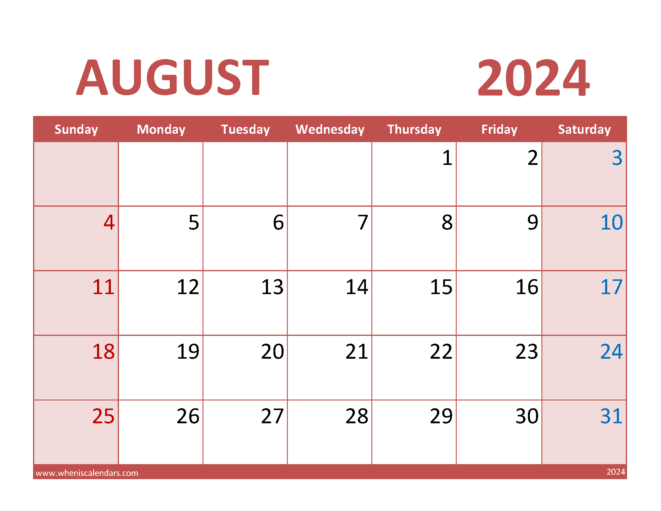 August Template Calendar 2024 Monthly Calendar