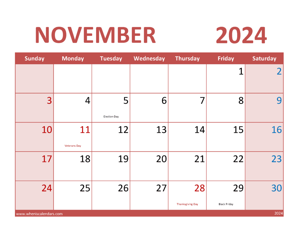 November Template Calendar 2024 Monthly Calendar