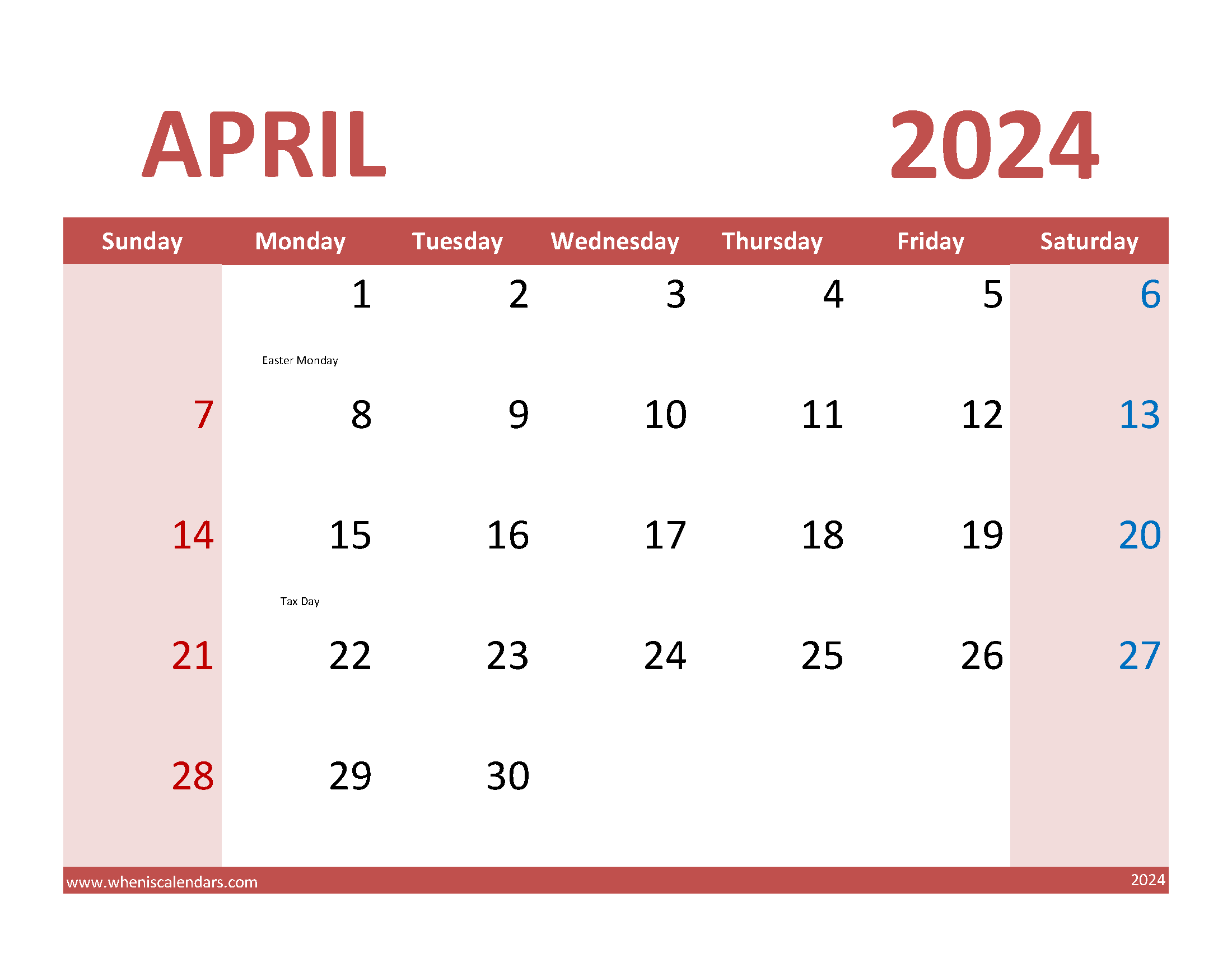 Blank Calendar April 2024 pdf Monthly Calendar