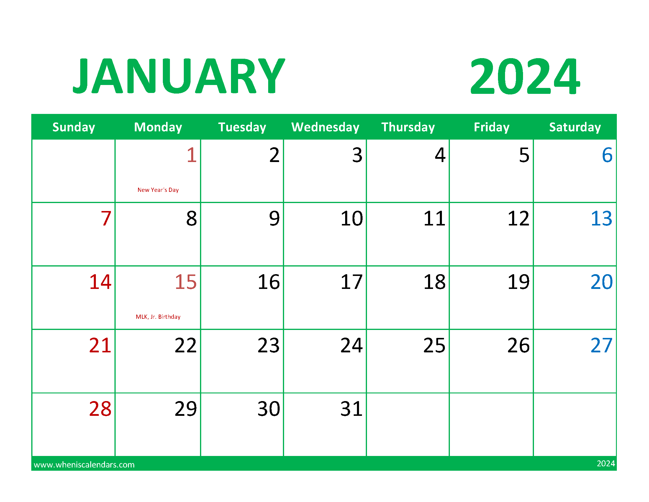 Free Printable January 2024 monthly Calendar Monthly Calendar