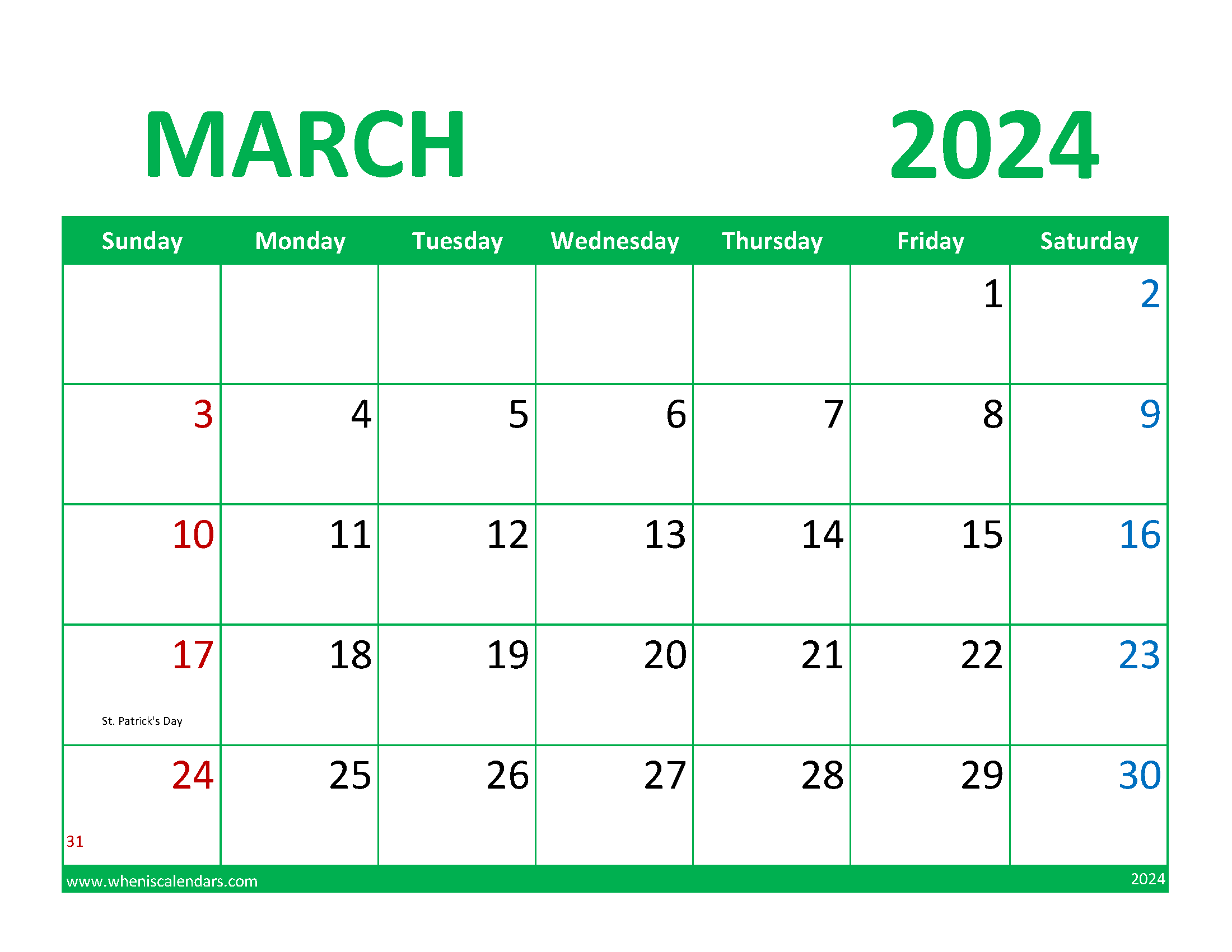 Free Printable March 2024 monthly Calendar Monthly Calendar