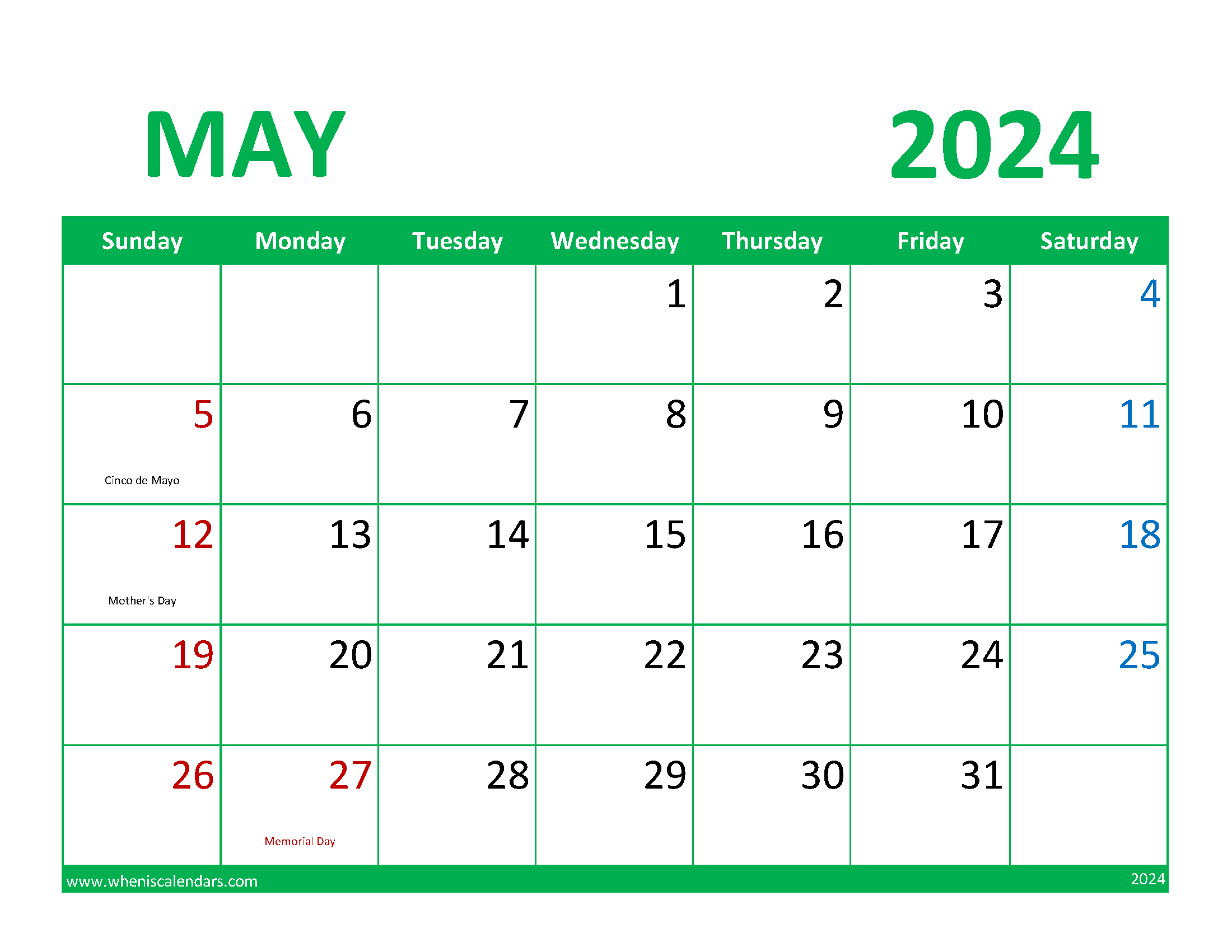 Free Printable May 2024 monthly Calendar Monthly Calendar
