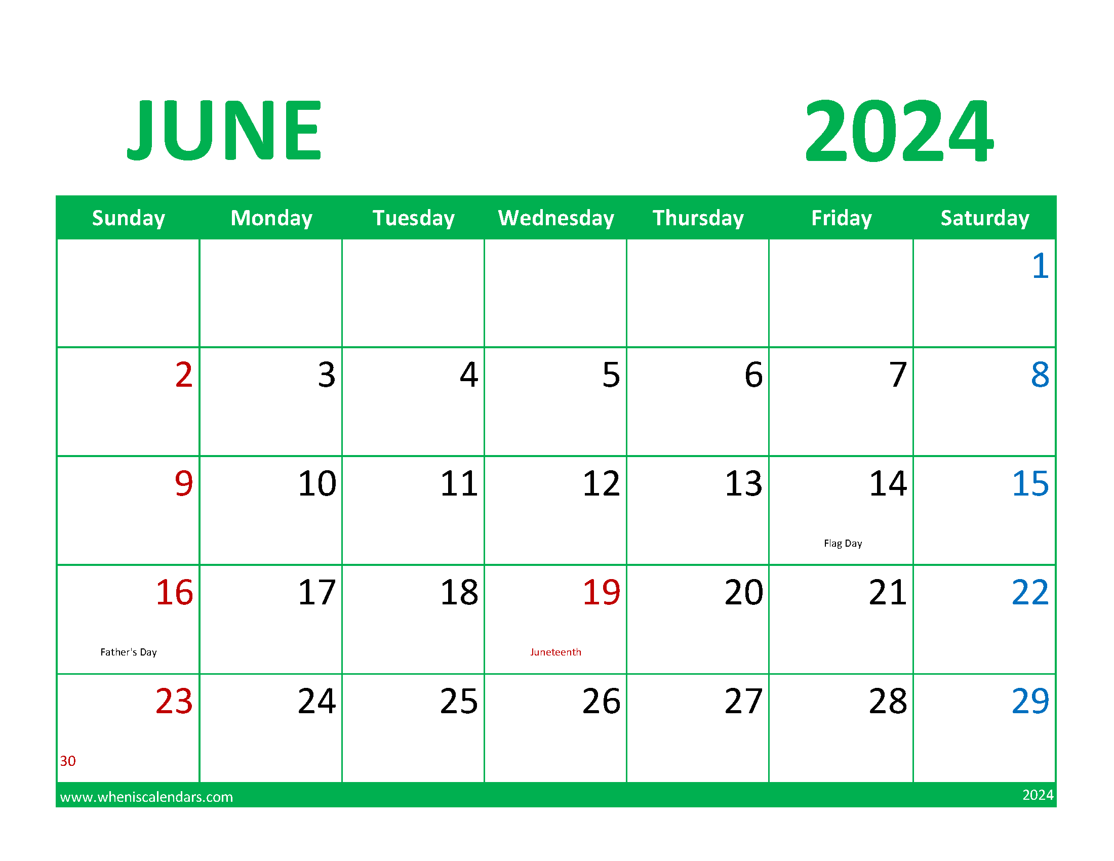 Free Printable June 2024 monthly Calendar Monthly Calendar