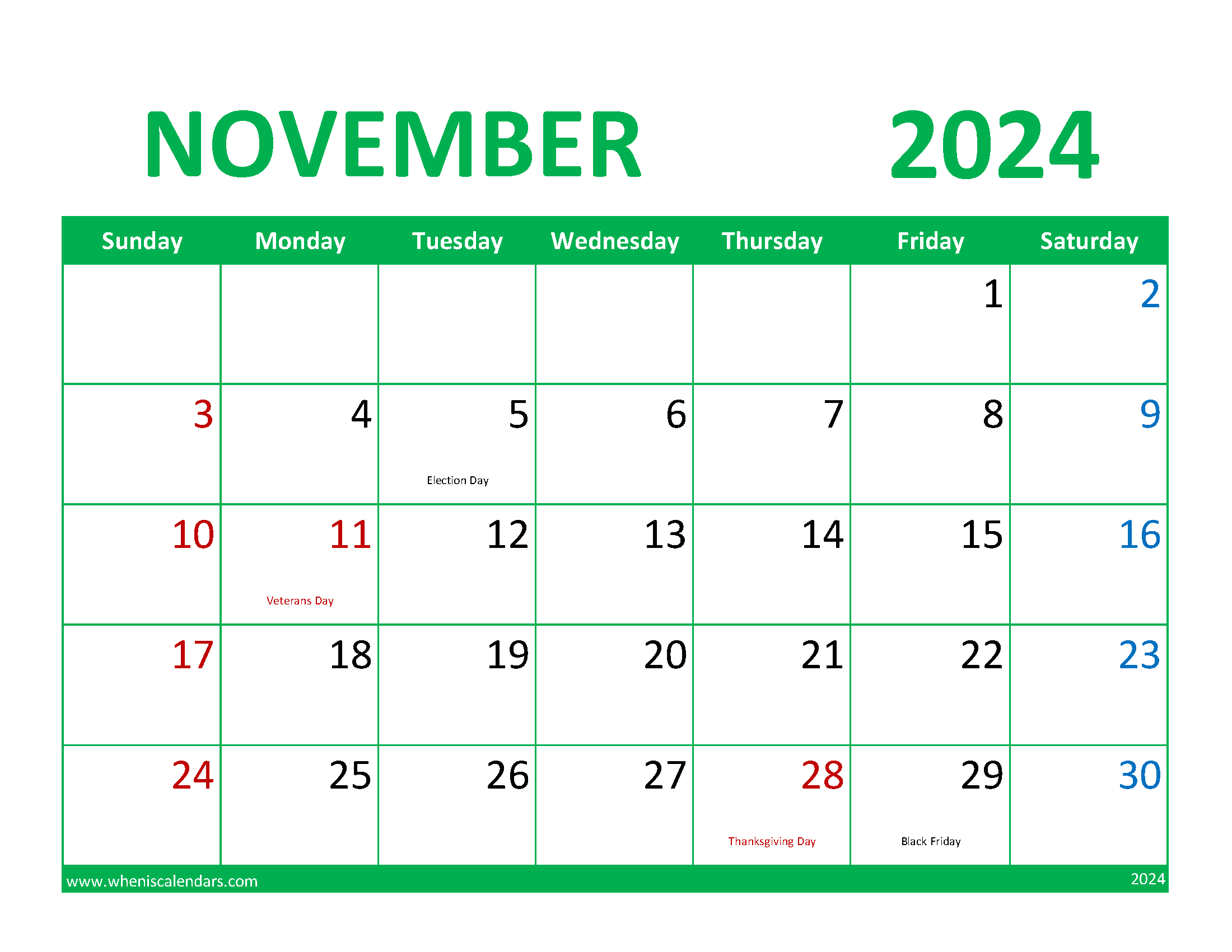 Free Printable November 2024 monthly Calendar Monthly Calendar
