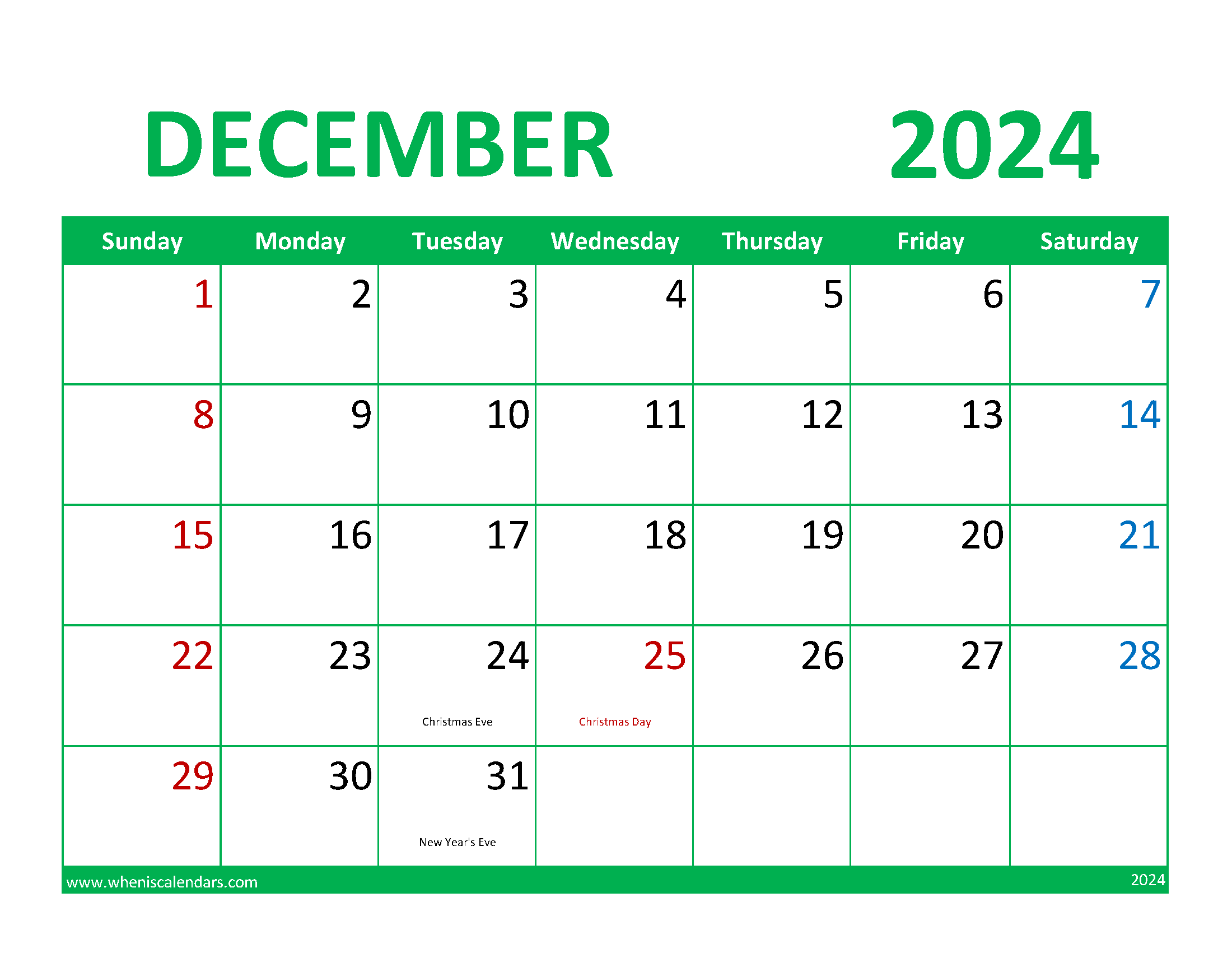 Free Printable December 2024 monthly Calendar Monthly Calendar