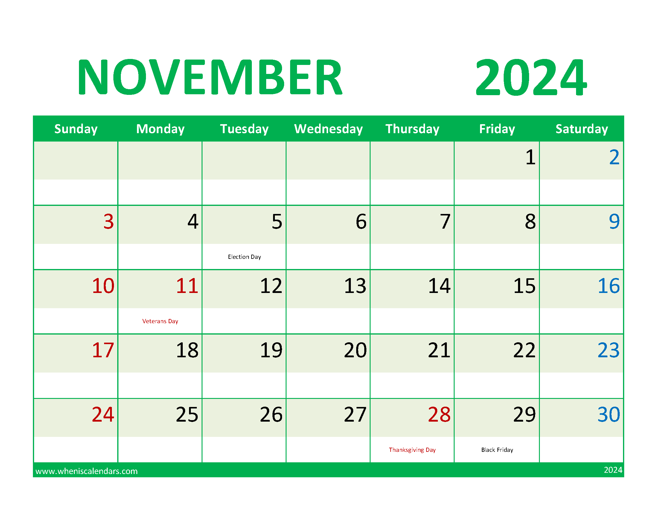 November 2024 weekly planner Printable Monthly Calendar