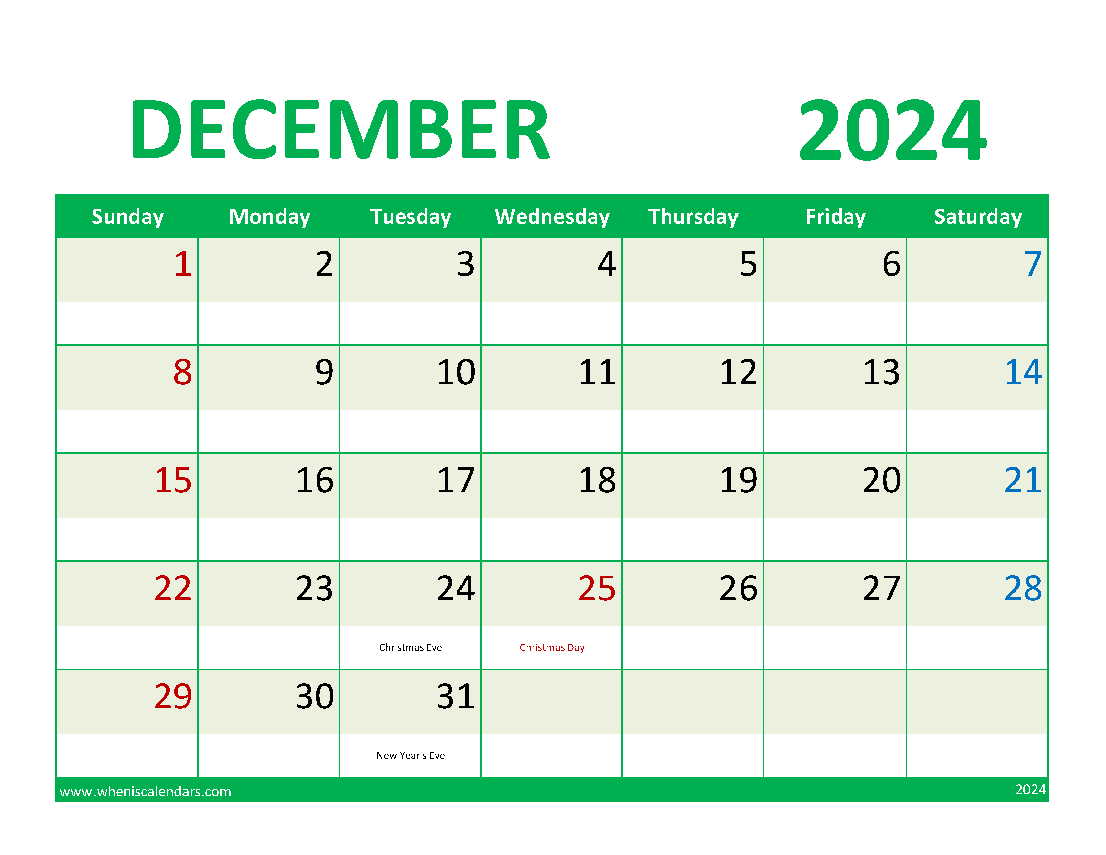 December 2024 weekly planner Printable Monthly Calendar
