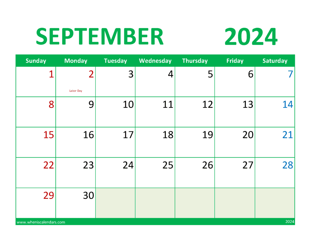 Download free September Calendar 2024 with Holidays printable A4 in Vertical Portrait