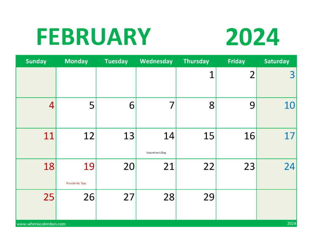 February 2024 Calendar Printable with notes F24359