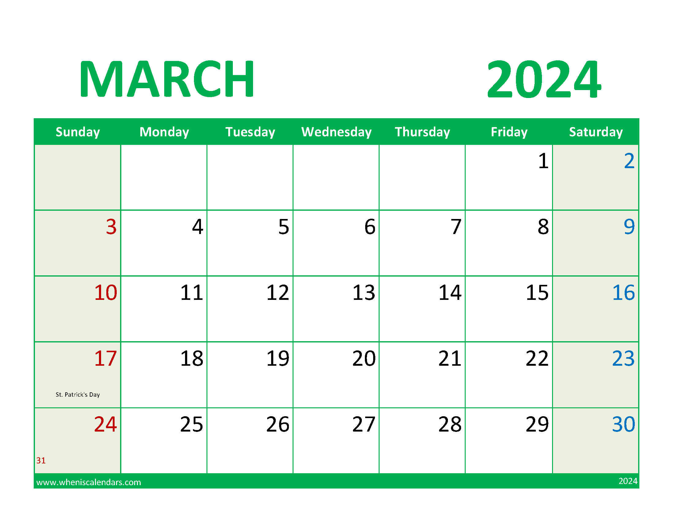 March 2024 Calendar Printable with notes Monthly Calendar
