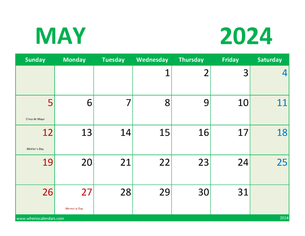 May 2024 excel Calendar M54079