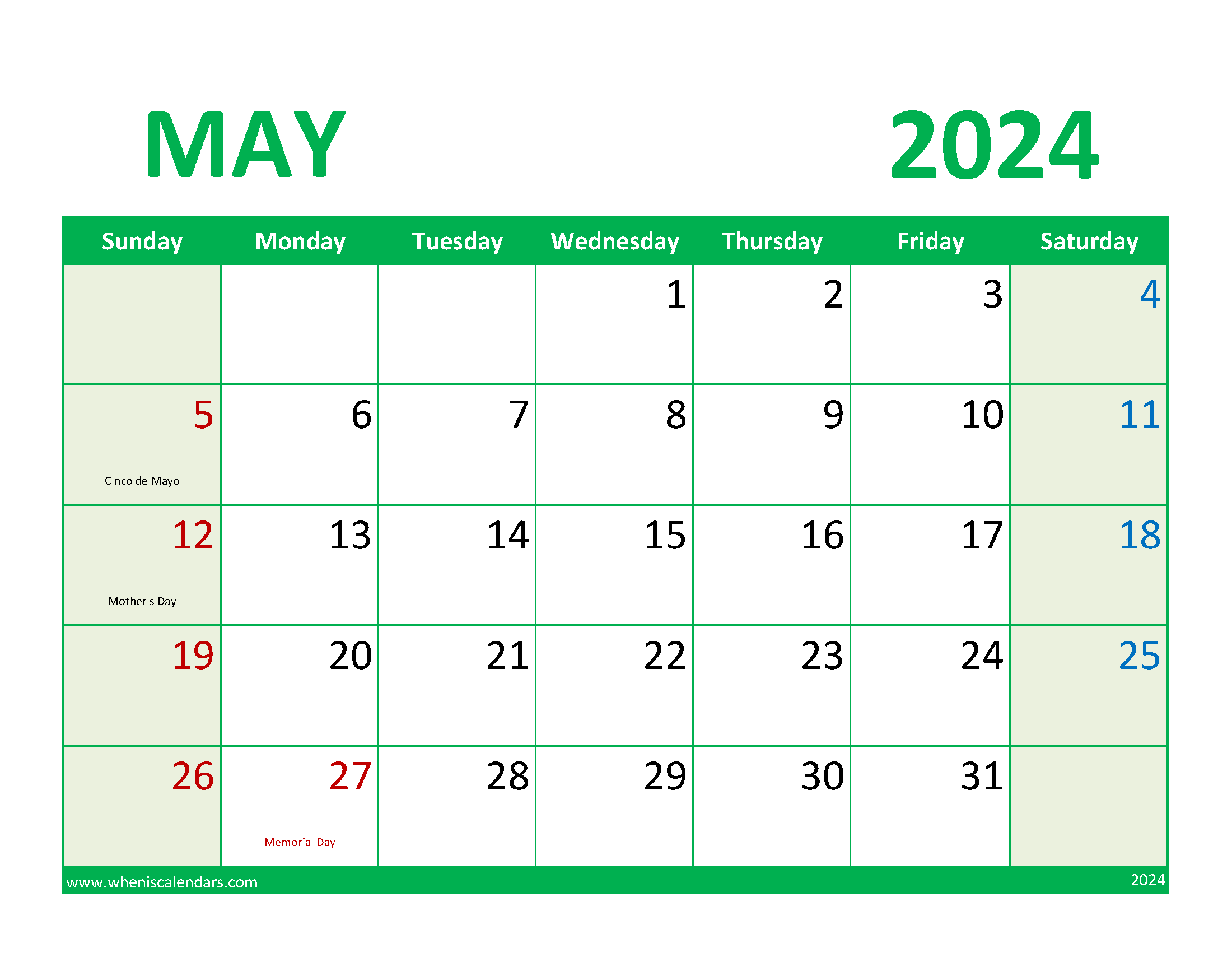 May 2024 Calendar Printable with notes Monthly Calendar
