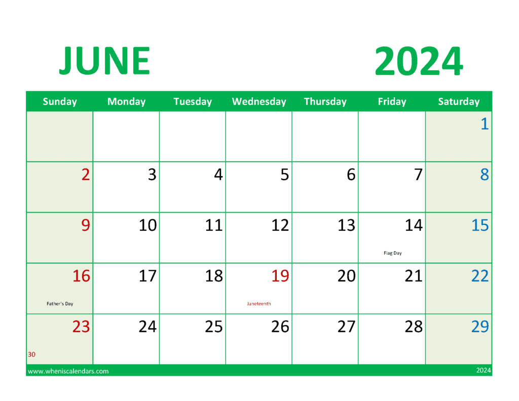 June 2024 excel Calendar J64079