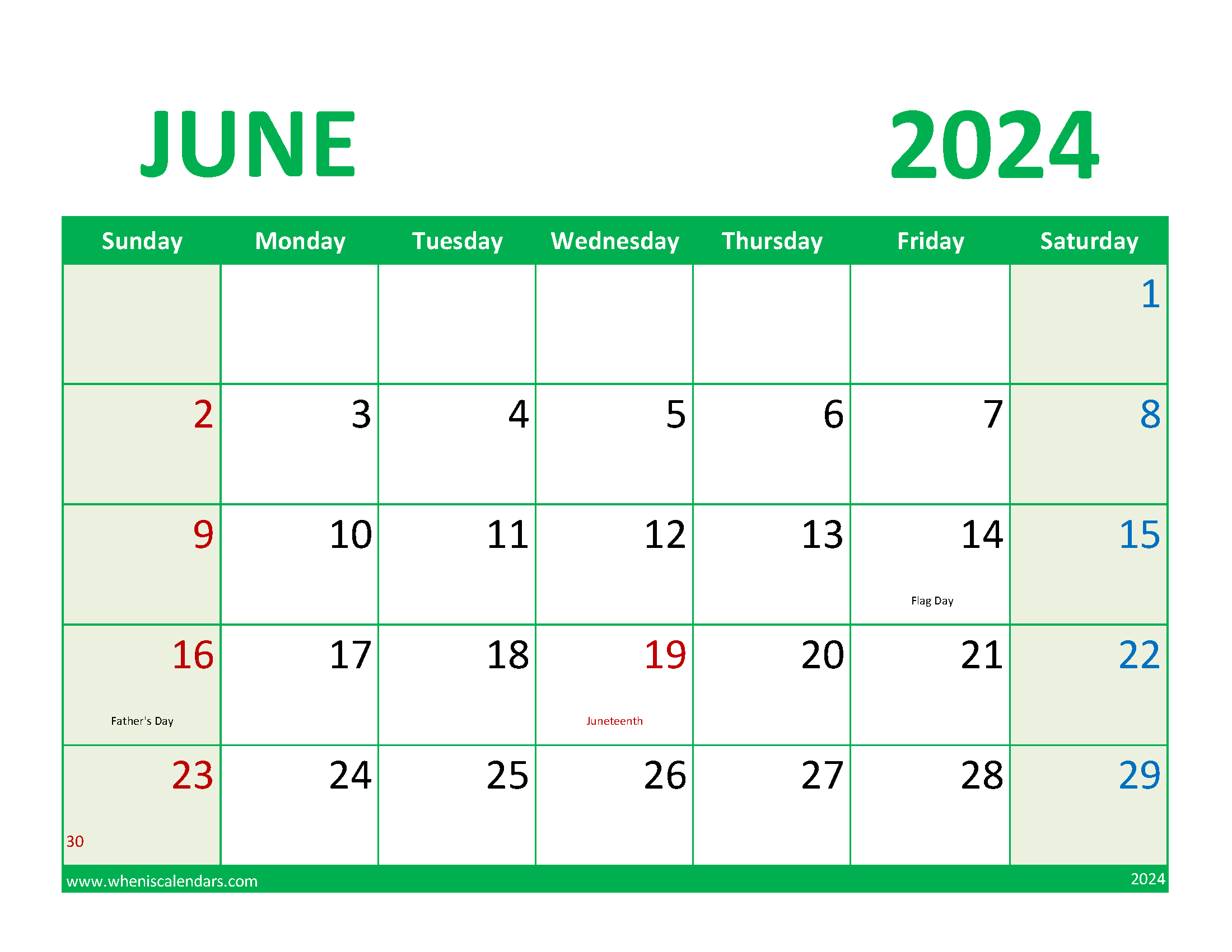 June 2024 Calendar Printable with notes Monthly Calendar