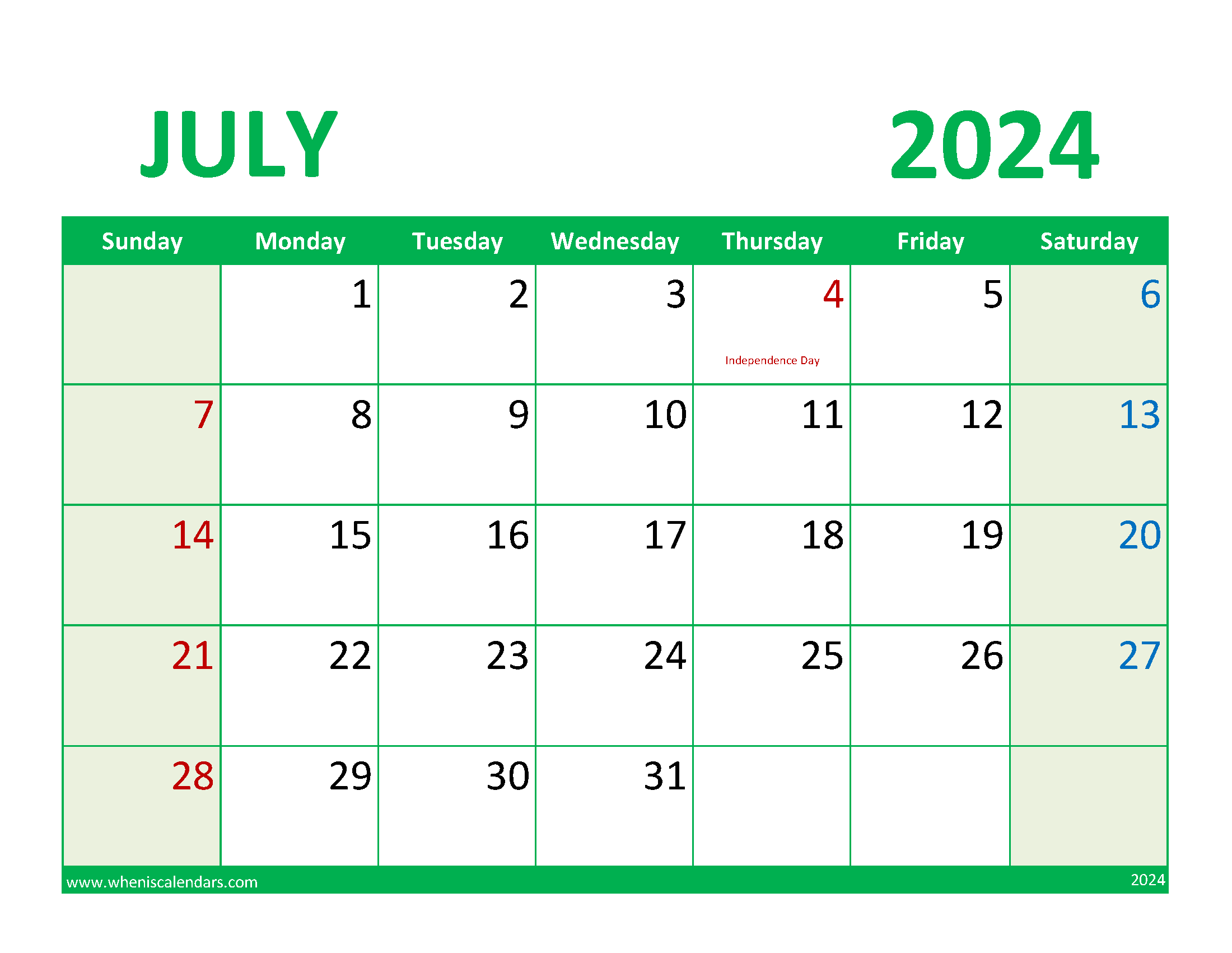 July 2024 Calendar Printable with notes Monthly Calendar
