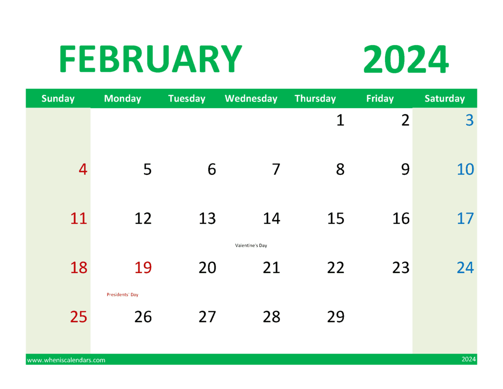 Calendar 2024 February Free Printable Monthly Calendar