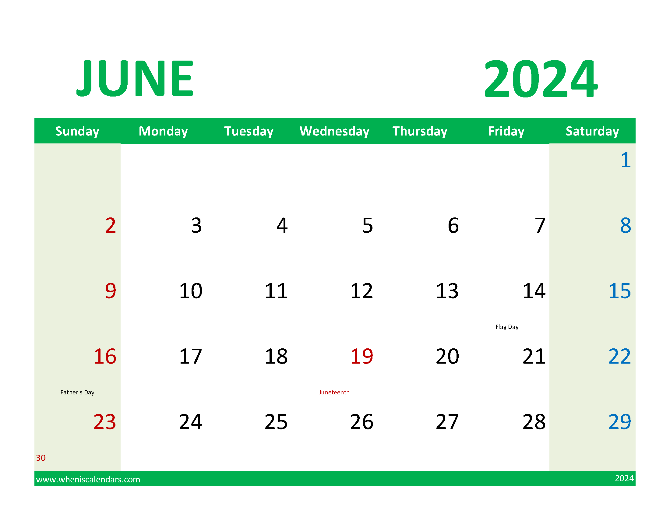 Calendar 2024 June Free Printable Monthly Calendar