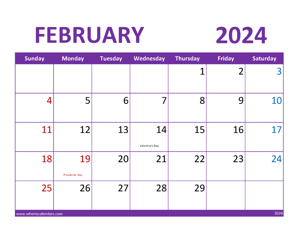 February 2024 monthly Calendar Free Printable Monthly Calendar