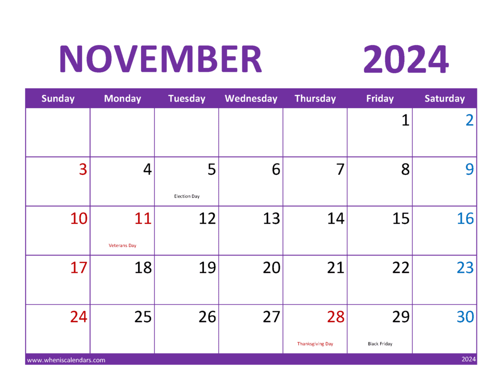 November Calendar 2024 Printable Free Monthly Calendar