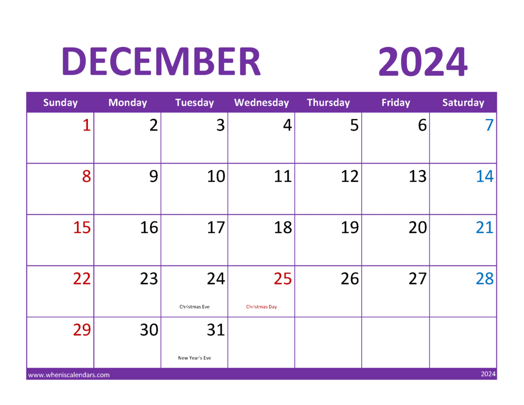 December Calendar 2024 Printable Free Monthly Calendar