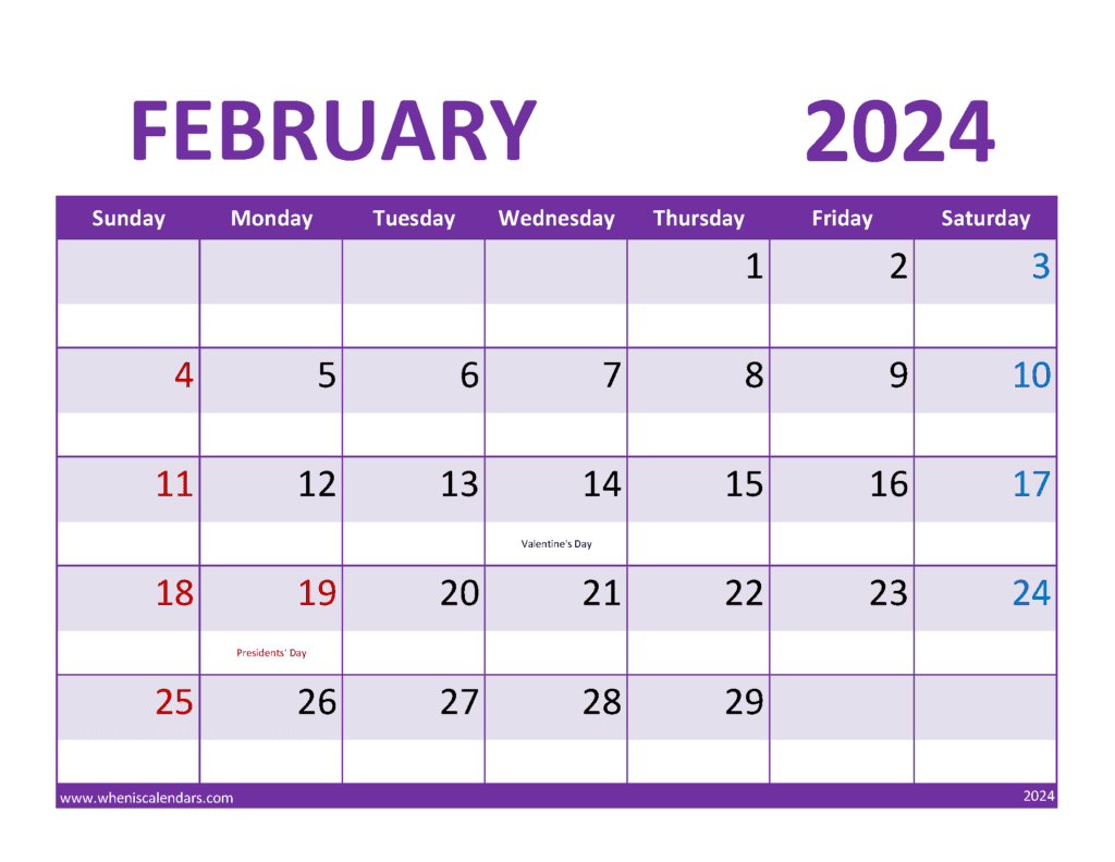 Printable Calendar Feb 2024 Free Monthly Calendar