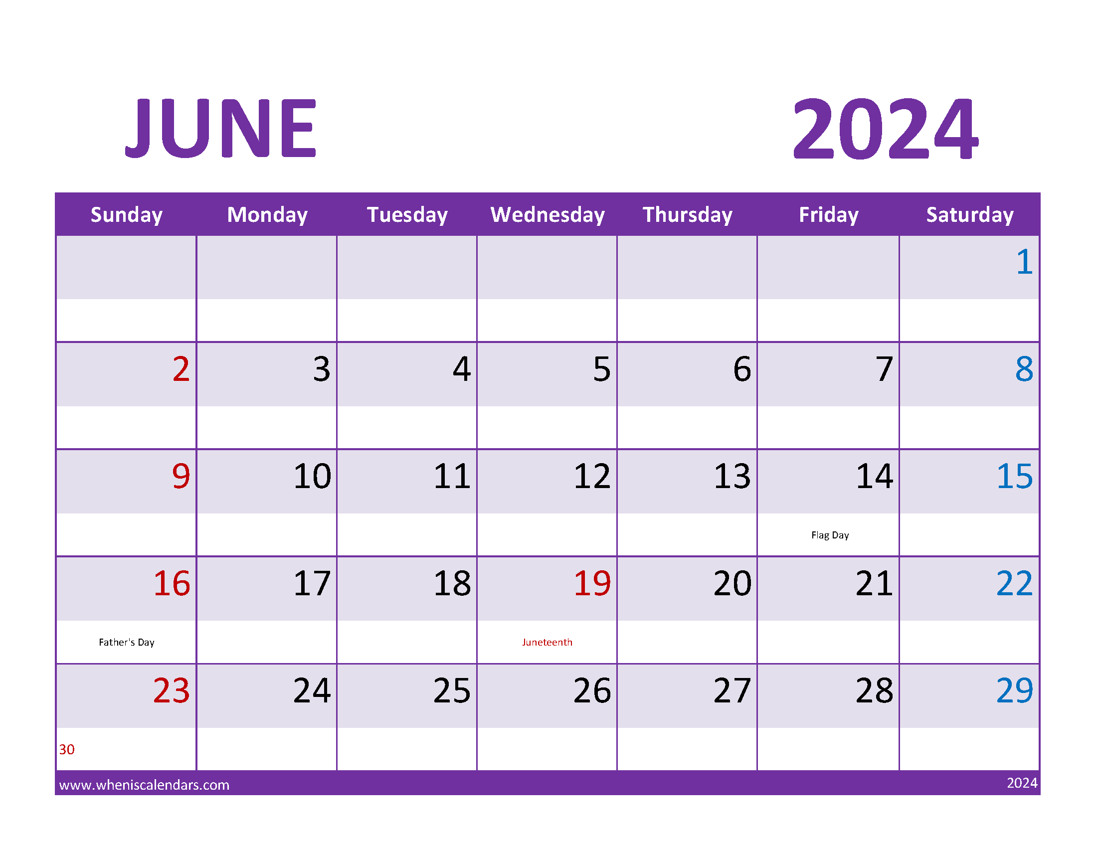 Printable Calendar Jun 2024 Free Monthly Calendar
