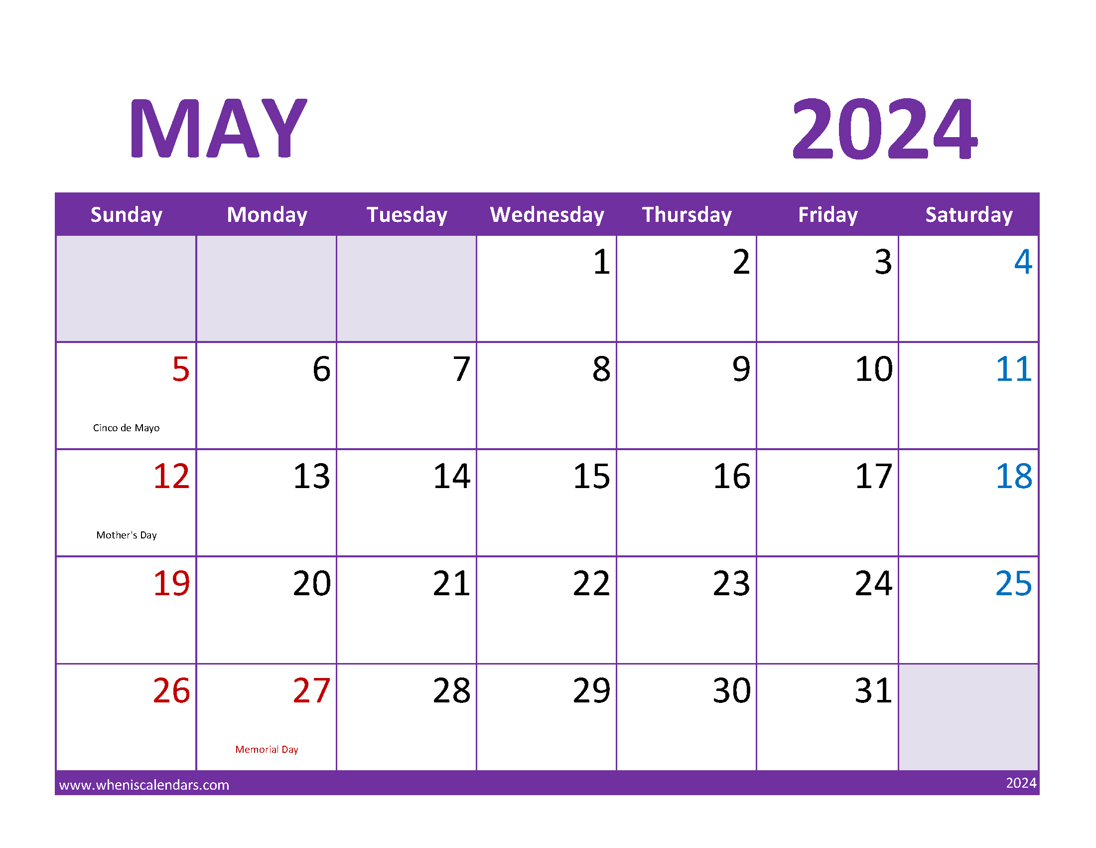 Blank May 2024 Calendar Free Monthly Calendar